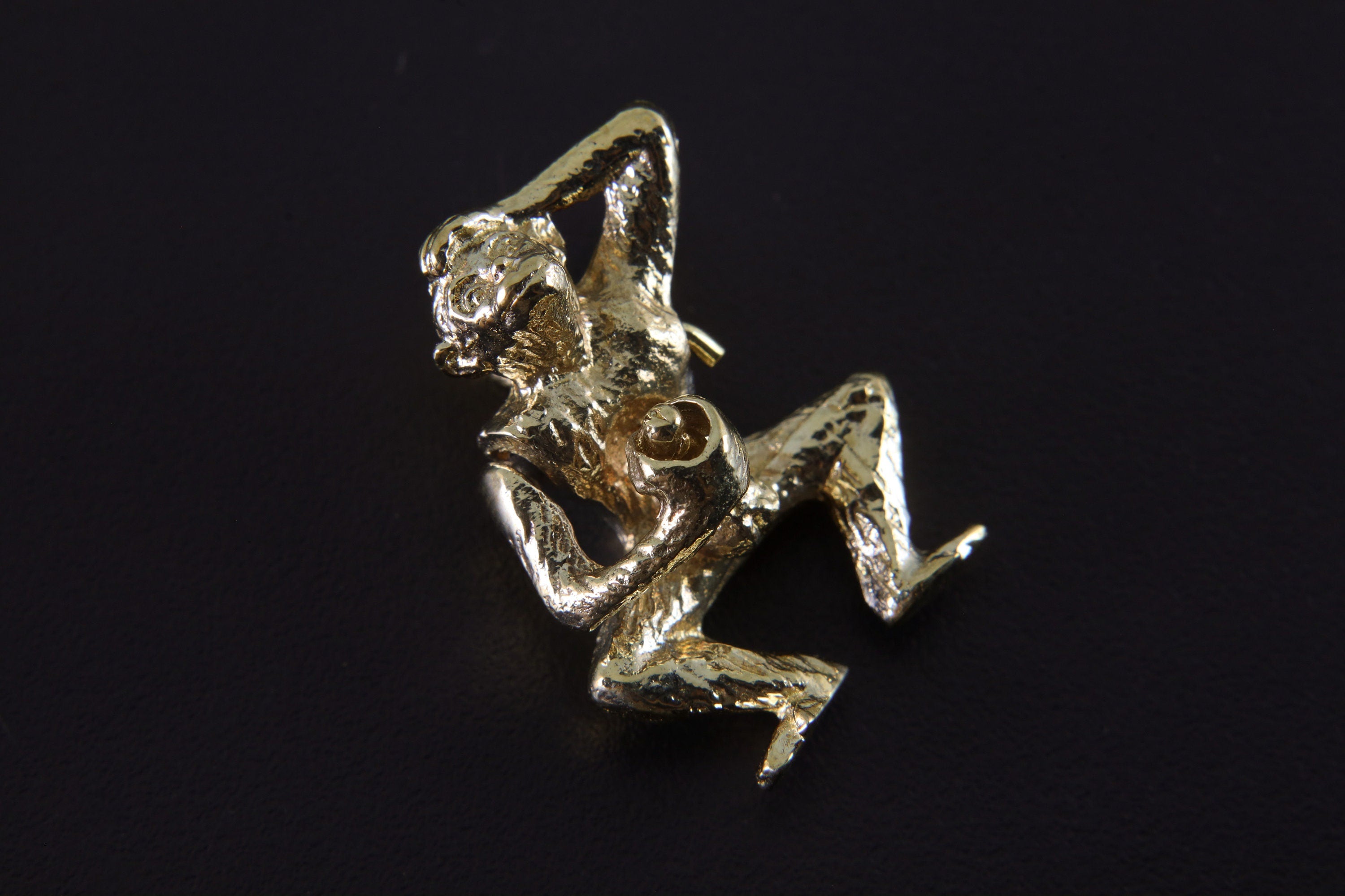 Gold Plated Brass Mischief Monkey Charm - Cast Pendant - Promotes Longevity & Protection - Mystical Animal Jewellery