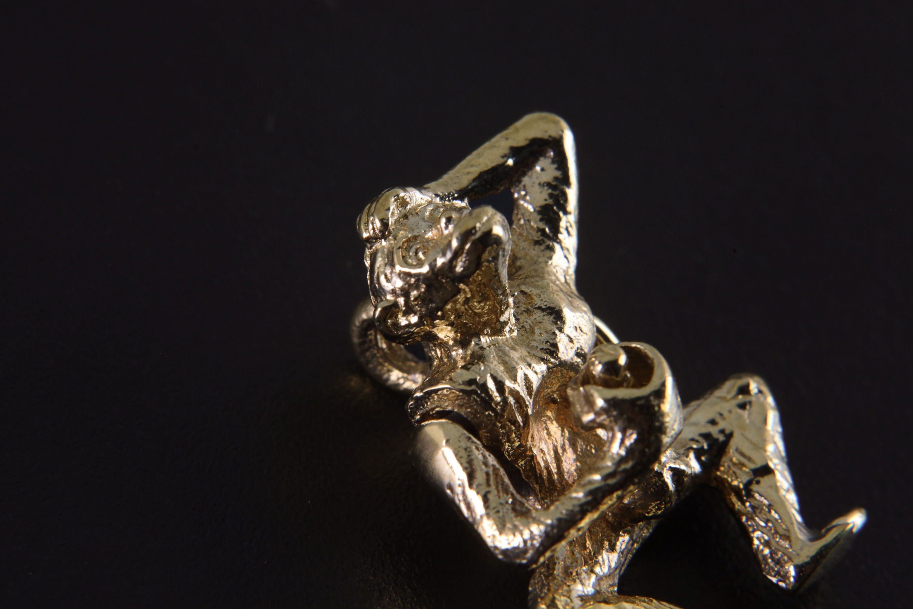 Gold Plated Brass Mischief Monkey Charm - Cast Pendant - Promotes Longevity & Protection - Mystical Animal Jewellery