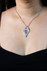 Pentagon-Shaped Record Keeper Ruby Muse Pendant, Sterling Silver, Textured & Shiny Finish, Root Chakra, Leo Zodiac, Unique Gift