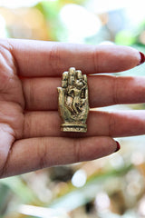 Pra Urai Buddha Hand holding Monkey God Subduing Mara Demons - Gold Plated Brass Cast - Pendant Necklace
