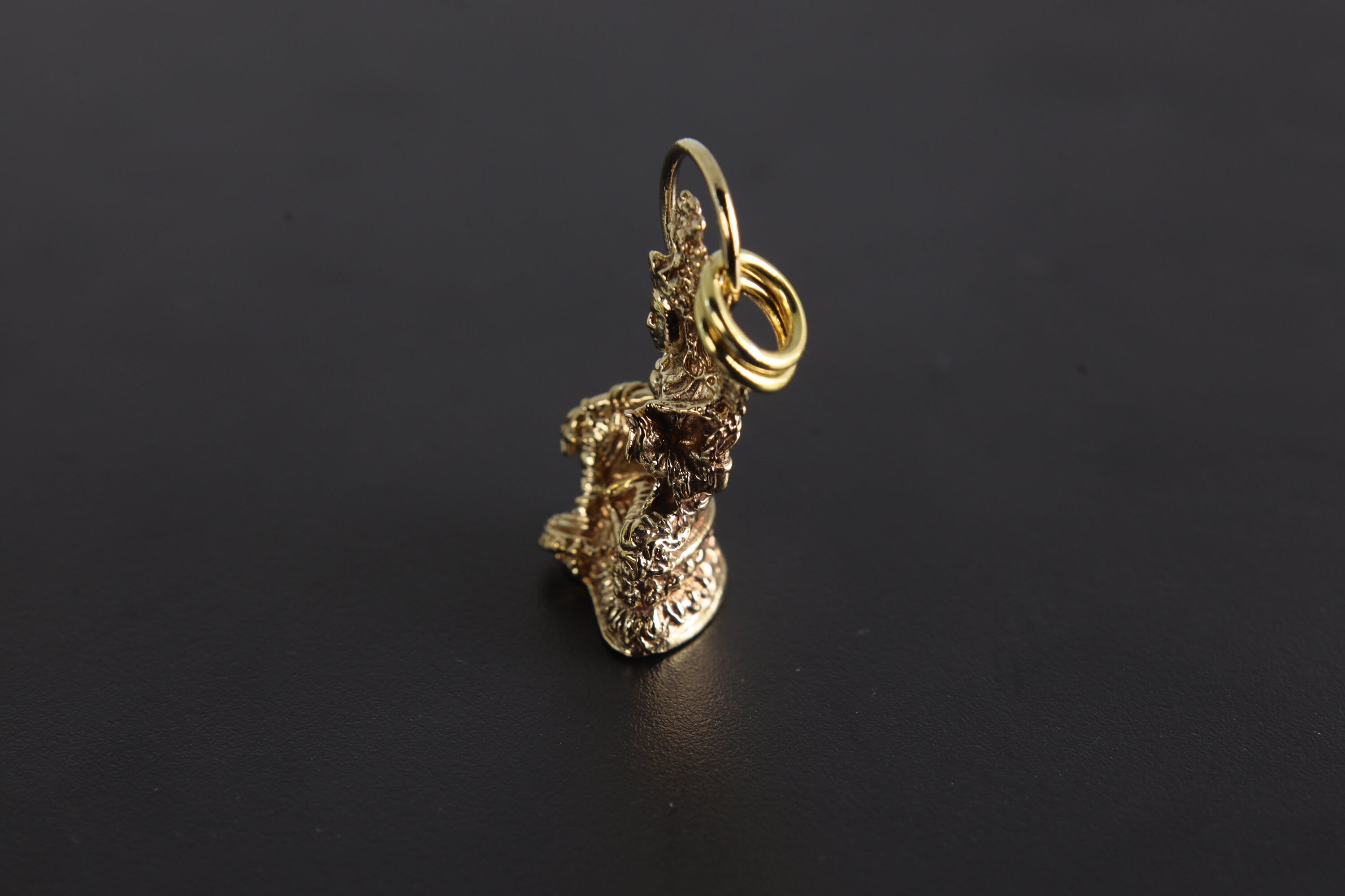 Gold Plated Brass Pendant Depicting Goddess Sarasvati - Cast Pendant - Promotes Longevity & Protection - Hinduism Jewellery