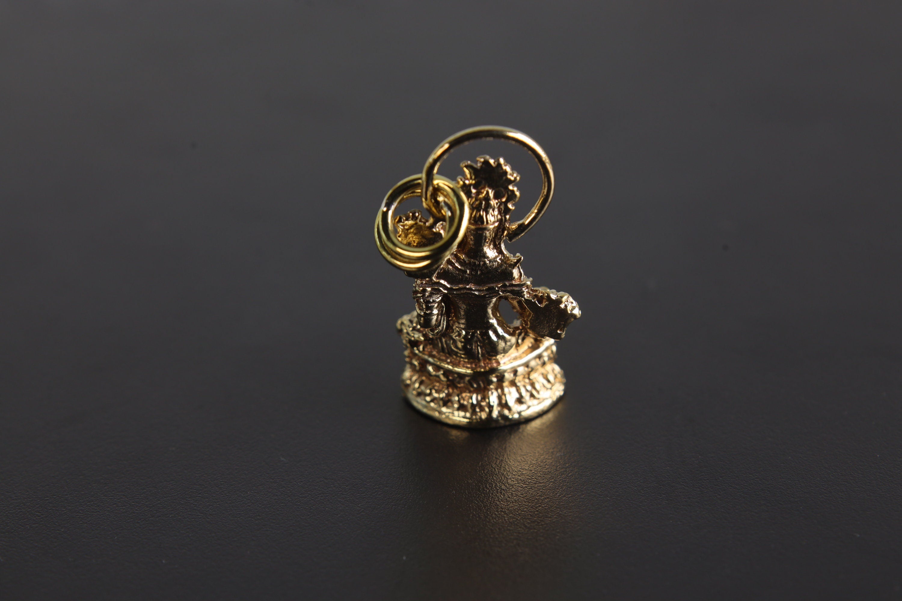 Gold Plated Brass Pendant Depicting Goddess Sarasvati - Cast Pendant - Promotes Longevity & Protection - Hinduism Jewellery