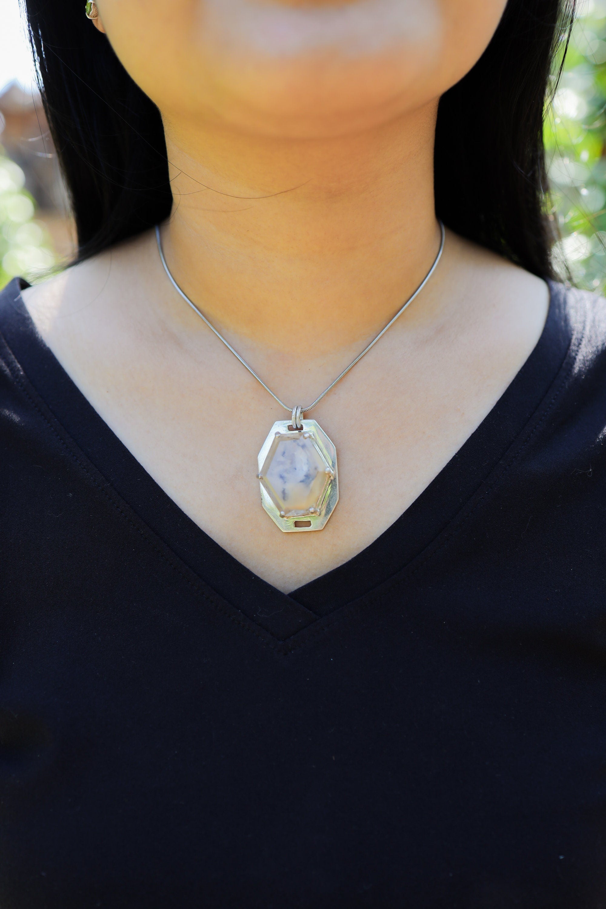 Madagascar Inclusion Quartz Pendant 925 Sterling Silver Faceted Crystal Necklace Crown Third Eye Chakra Gift