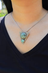 Hammered Turquoise Triangle Pendant: Oxidized Sterling Silver, Calming Chakra