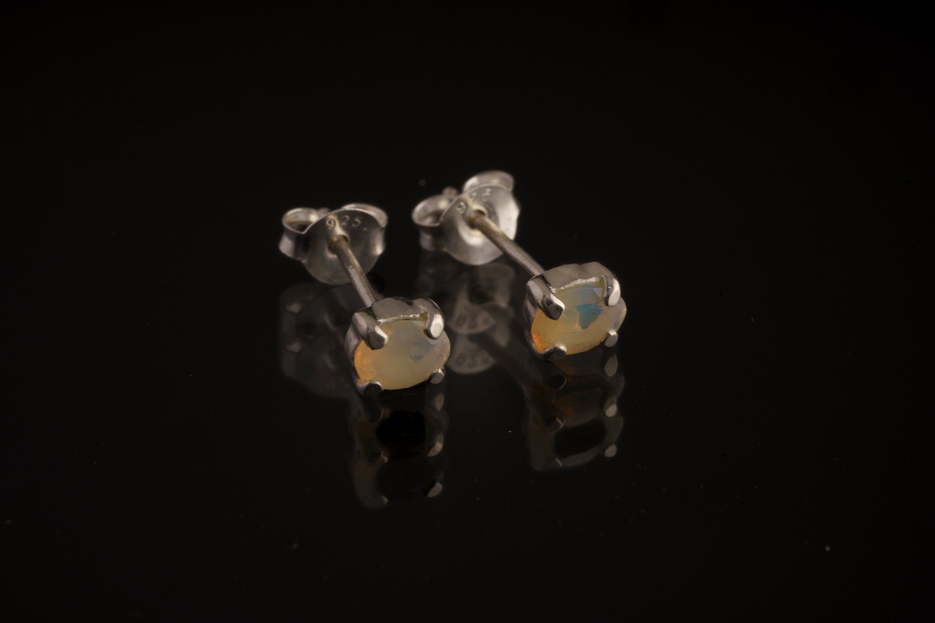 Ethiopian Opal Stud Earrings 925 Sterling Silver 4 Prong High Shine Crown Chakra Libra Pisces Jewelry Gift