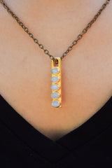 Five Blue Moonstone - Antique Gold Toned Brass - Flat Pendant - Inspiration, Success, and Good Fortune Stone