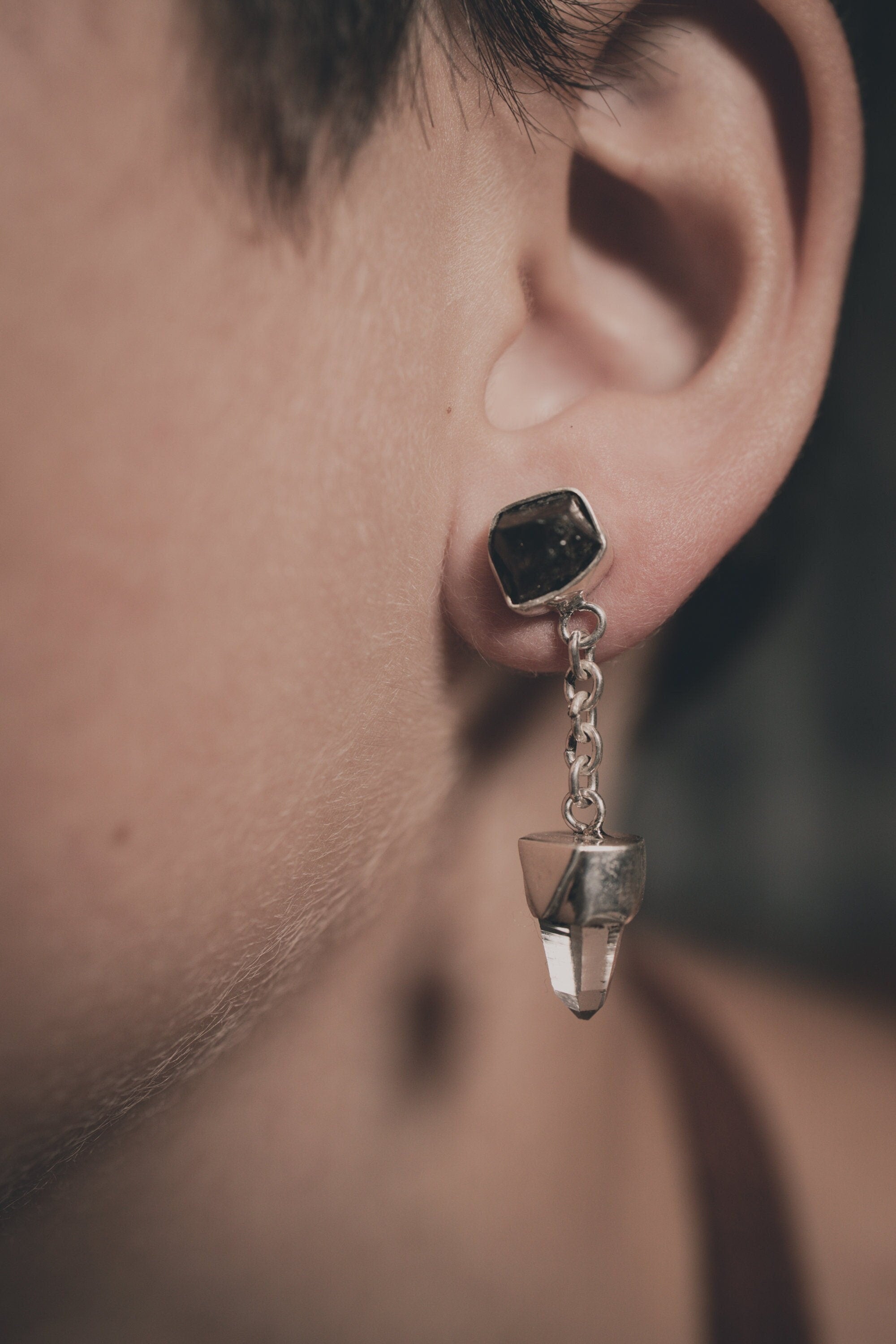 Dravite Tourmaline and Quartz Sterling Silver Stud Earrings