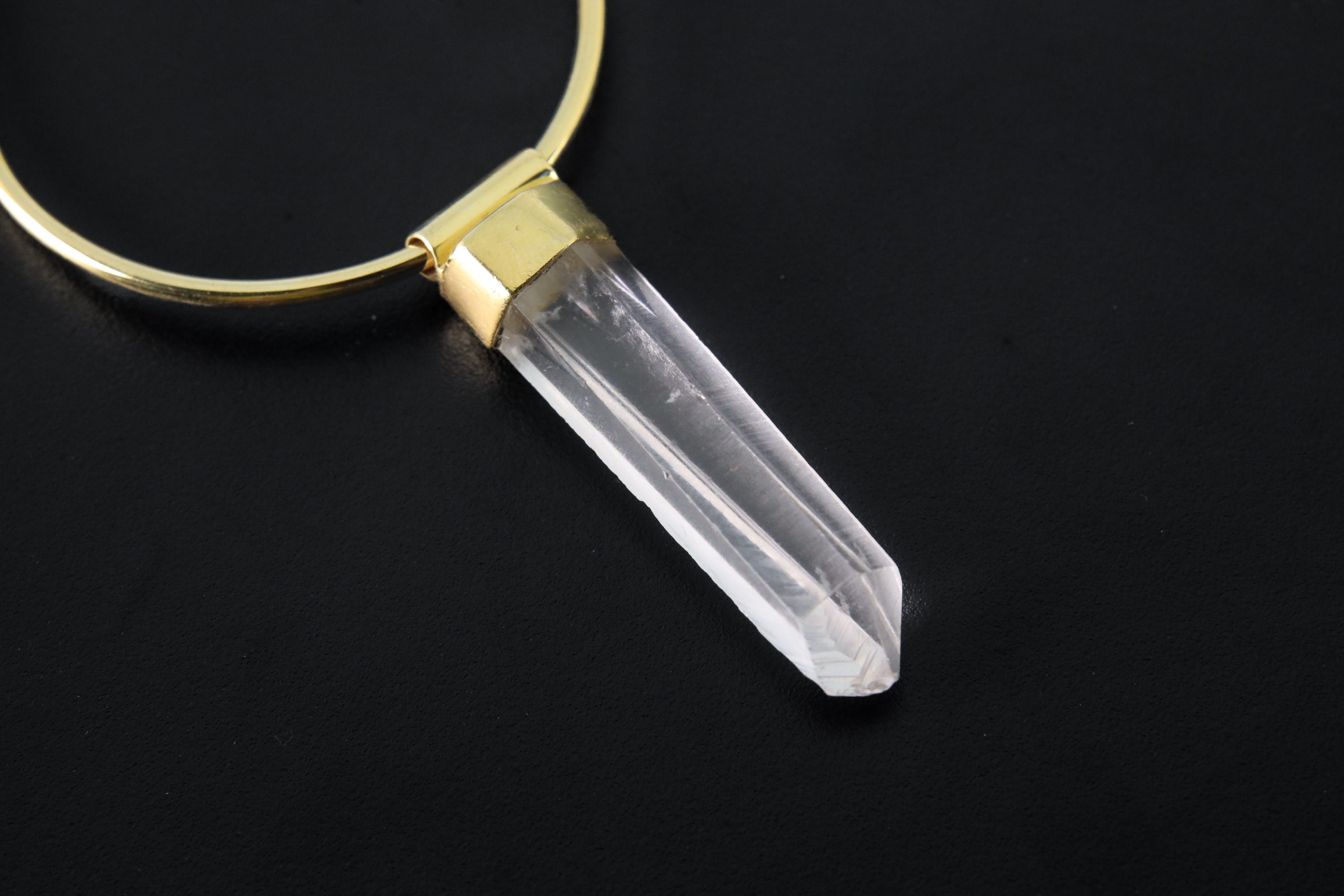 Lemurian Quartz Single Hoop Earring Pendant Gold Plated 925 Silver Crown Third Eye Chakra Gift