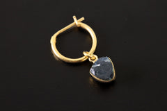 Single Piece Small Slice Raw Blue Gem Tourmaline, Gold Plated Sterling Silver, Dangle Hoop Crystal Earring - Healing, Chakra, Unique Gift