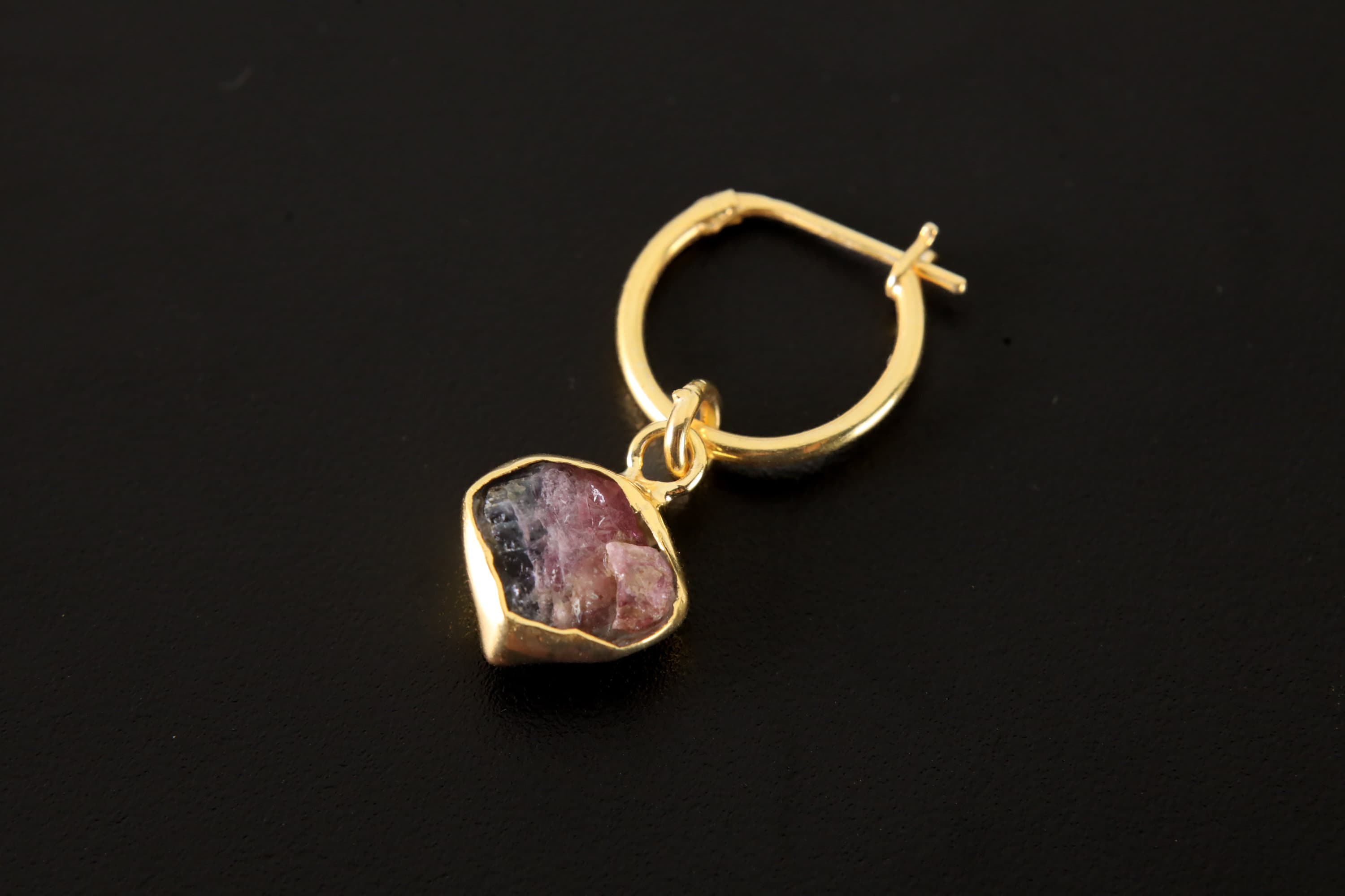 Rubellite Pink Tourmaline Gold Plated Sterling Silver Hoop Earring: Healing Chakra Dangle