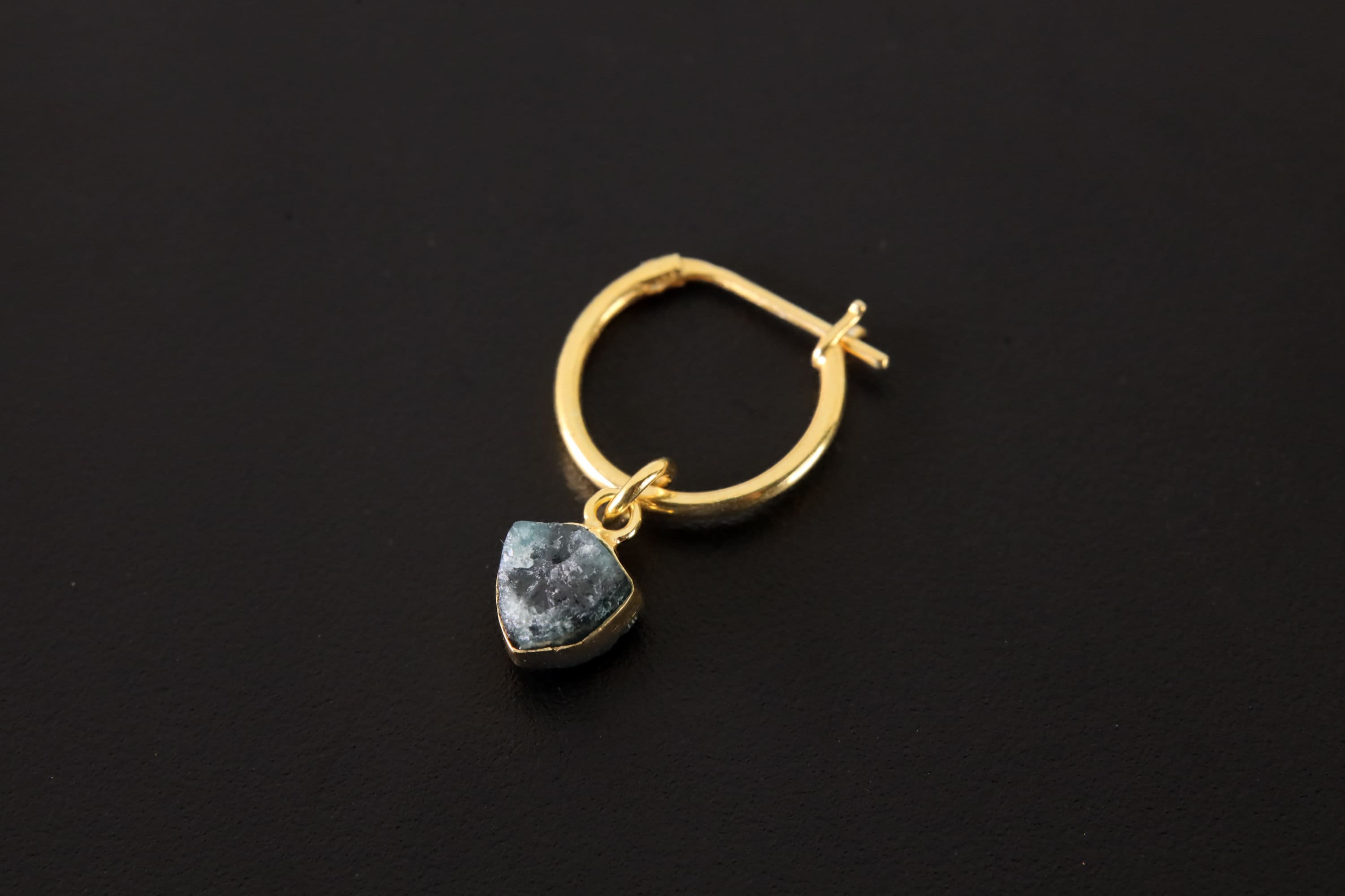 Blue Tourmaline Single Hoop Earring Pendant Gold Plated 925 Silver Throat Third Eye Chakra Gift