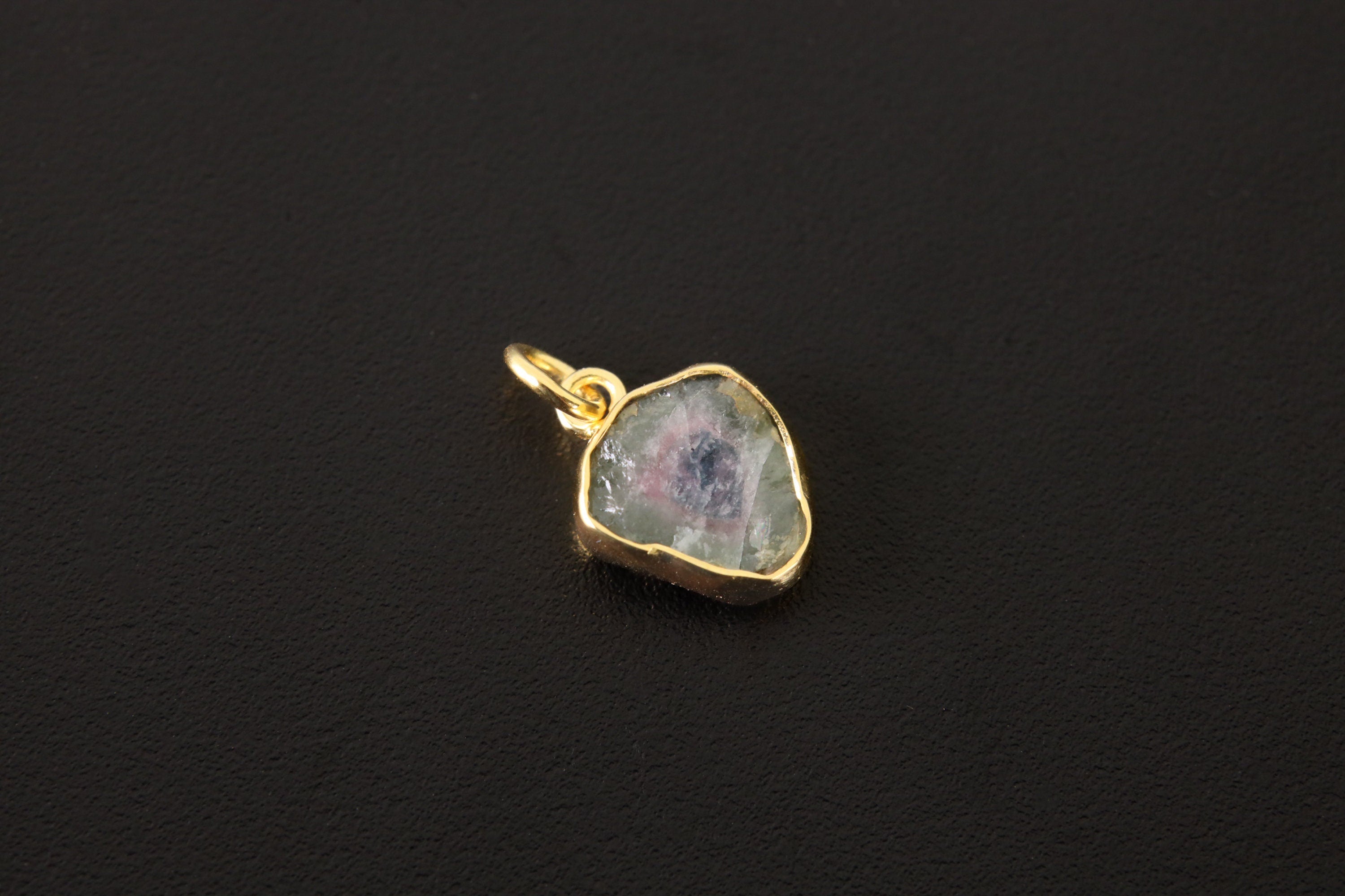 Watermelon Tourmaline Dangle Earring: Gold Plated Sterling Silver Pendant