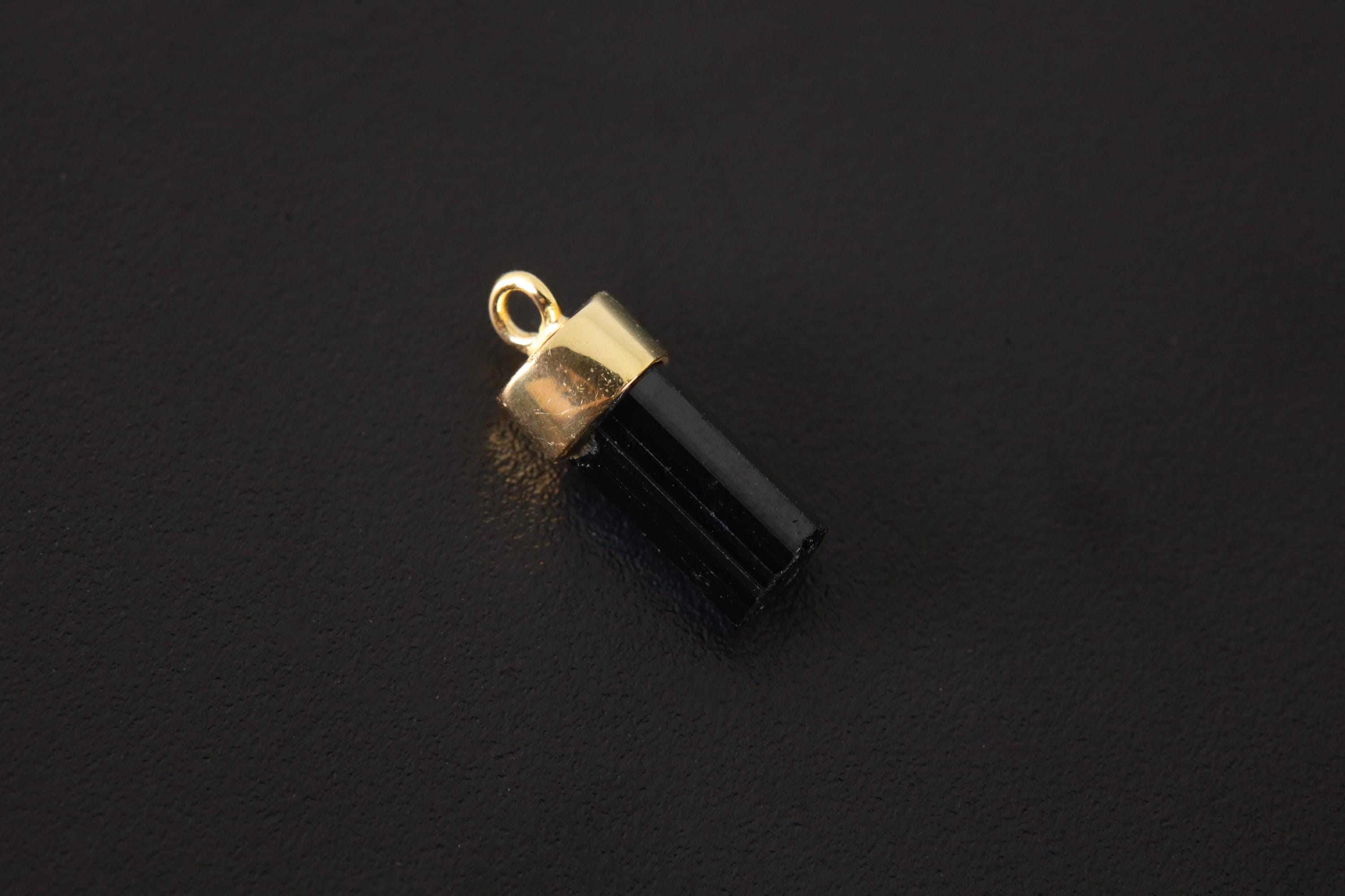 Black Tourmaline Single Hoop Earring Pendant Gold Plated 925 Silver Root Chakra Protection Gift
