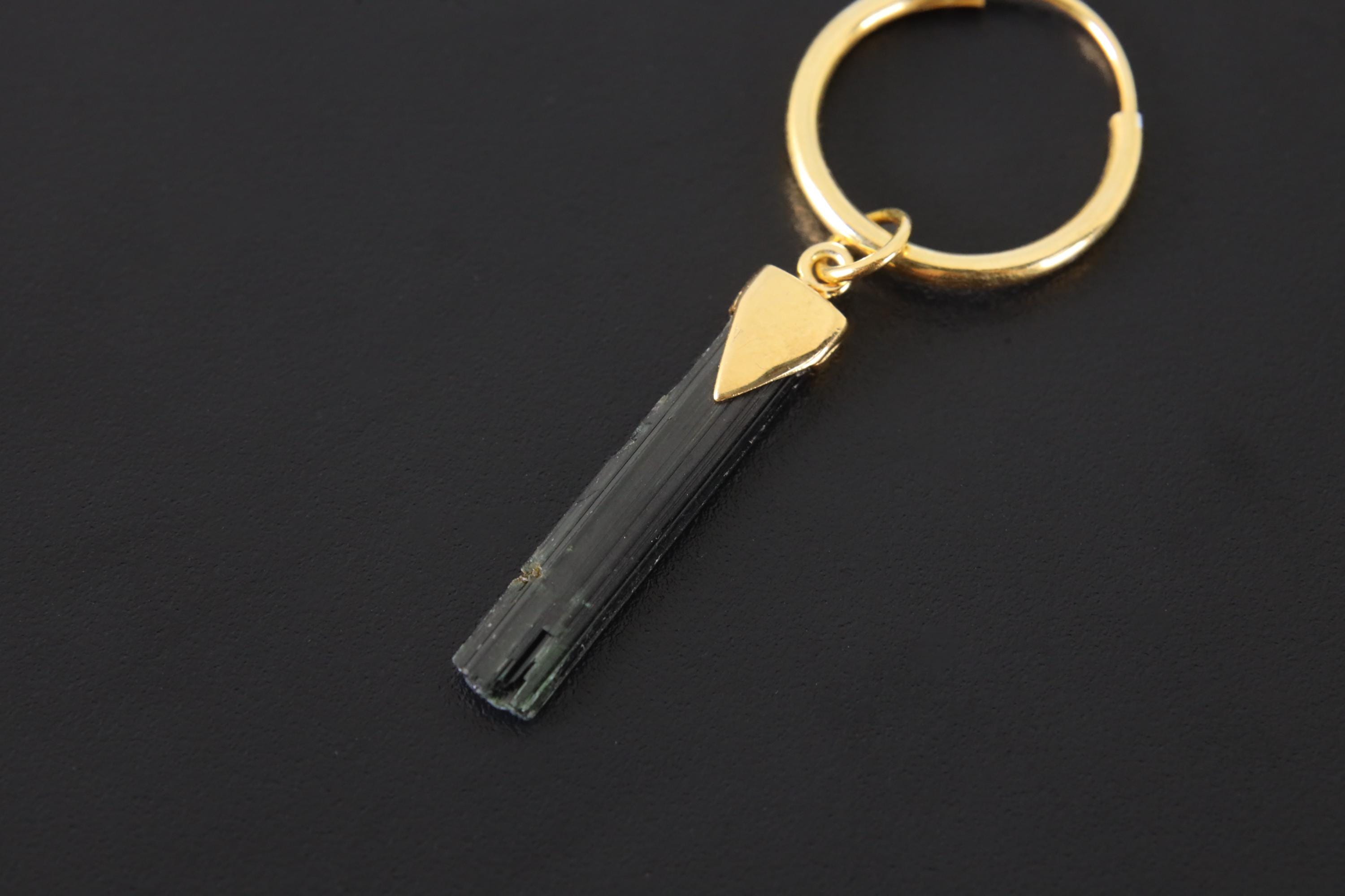Green Tourmaline Dangle Hoop Earring: Gold Plated Sterling Silver