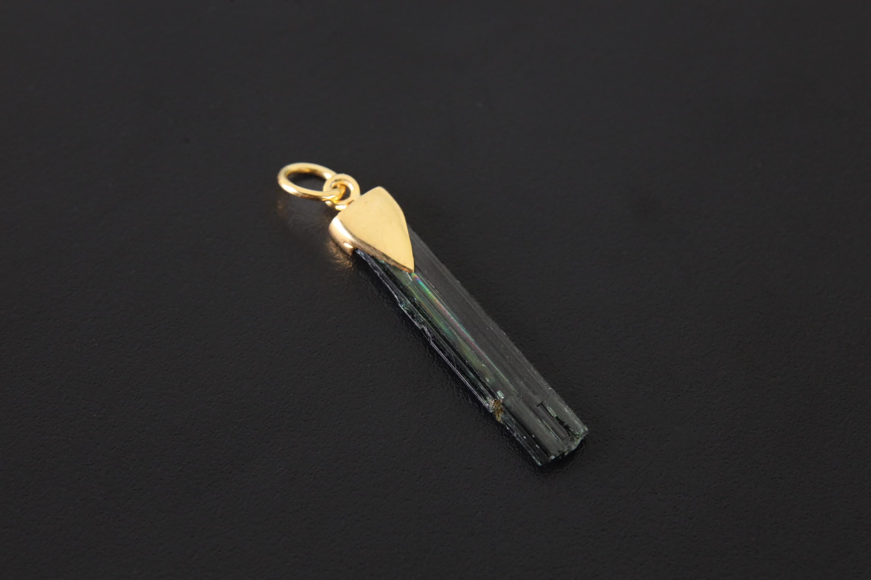Single Green Tourmaline Dangle Hoop Earring, Set in Gold Plated Sterling Silver, Emotional Healing, Heart Chakra, Unique Gift