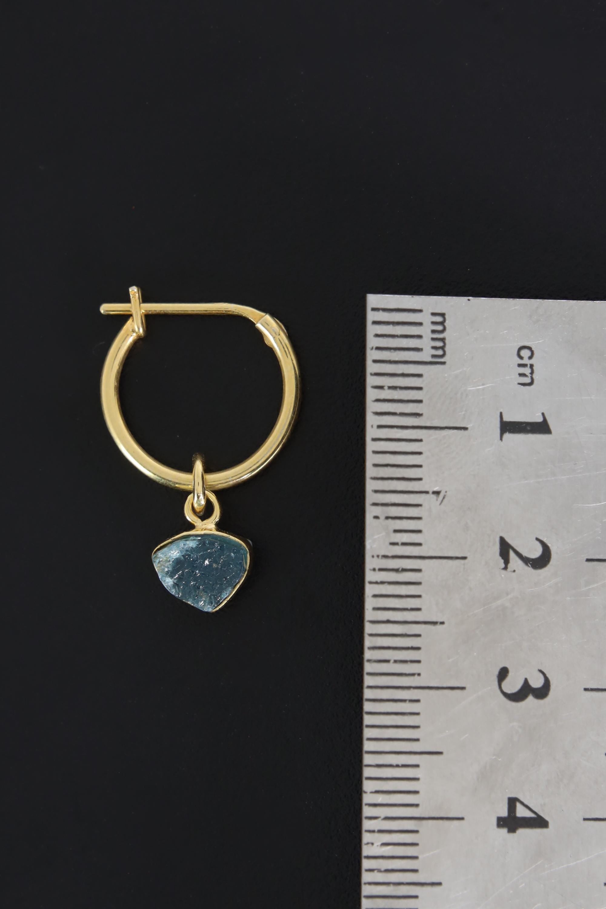 Raw Blue Tourmaline Single Hoop Earring: Gold Plated Sterling Silver