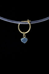 Single Small Slice Raw Blue Gem Tourmaline Dangle Hoop Earring, Gold Plated Sterling Silver, Healing Energy, Throat Chakra Jewelry