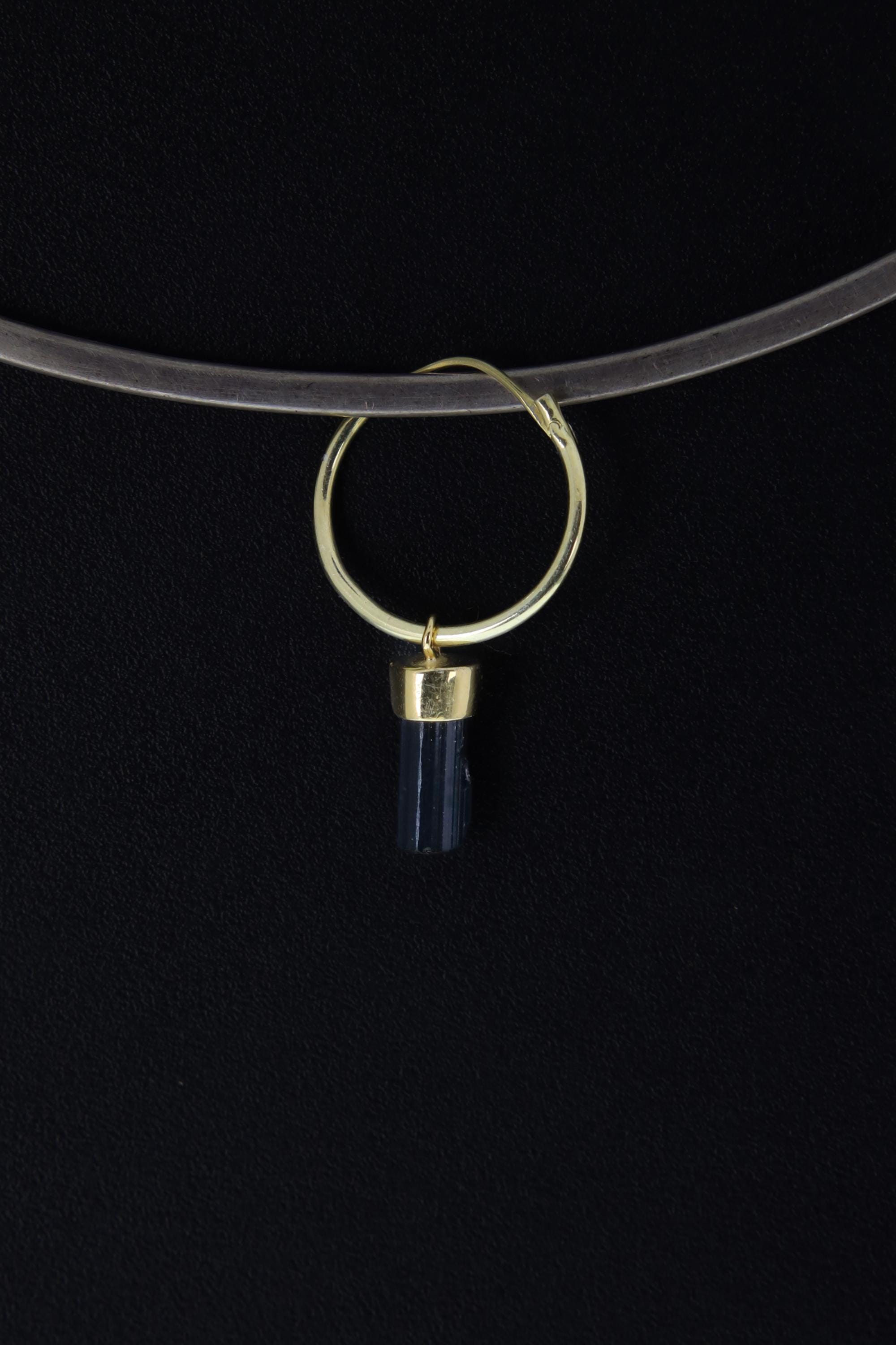 Black Tourmaline Single Hoop Earring Pendant Gold Plated 925 Silver Root Chakra Protection Gift