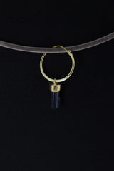 Black Tourmaline Single Hoop Earring Pendant Gold Plated 925 Silver Root Chakra Protection Gift