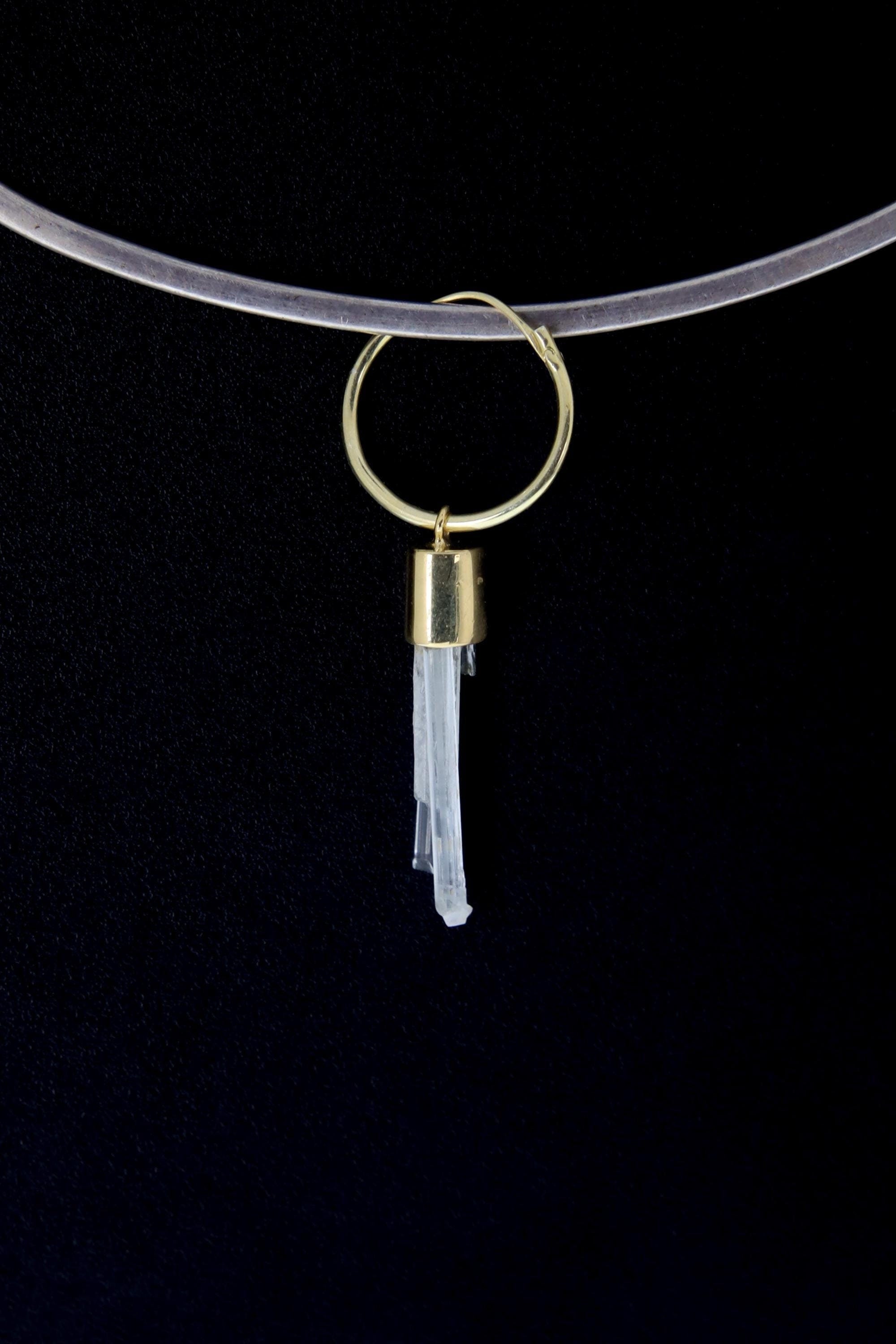 Gold Plated Sterling Silver Aquamarine Hoop Earring: Throat Chakra Crystal