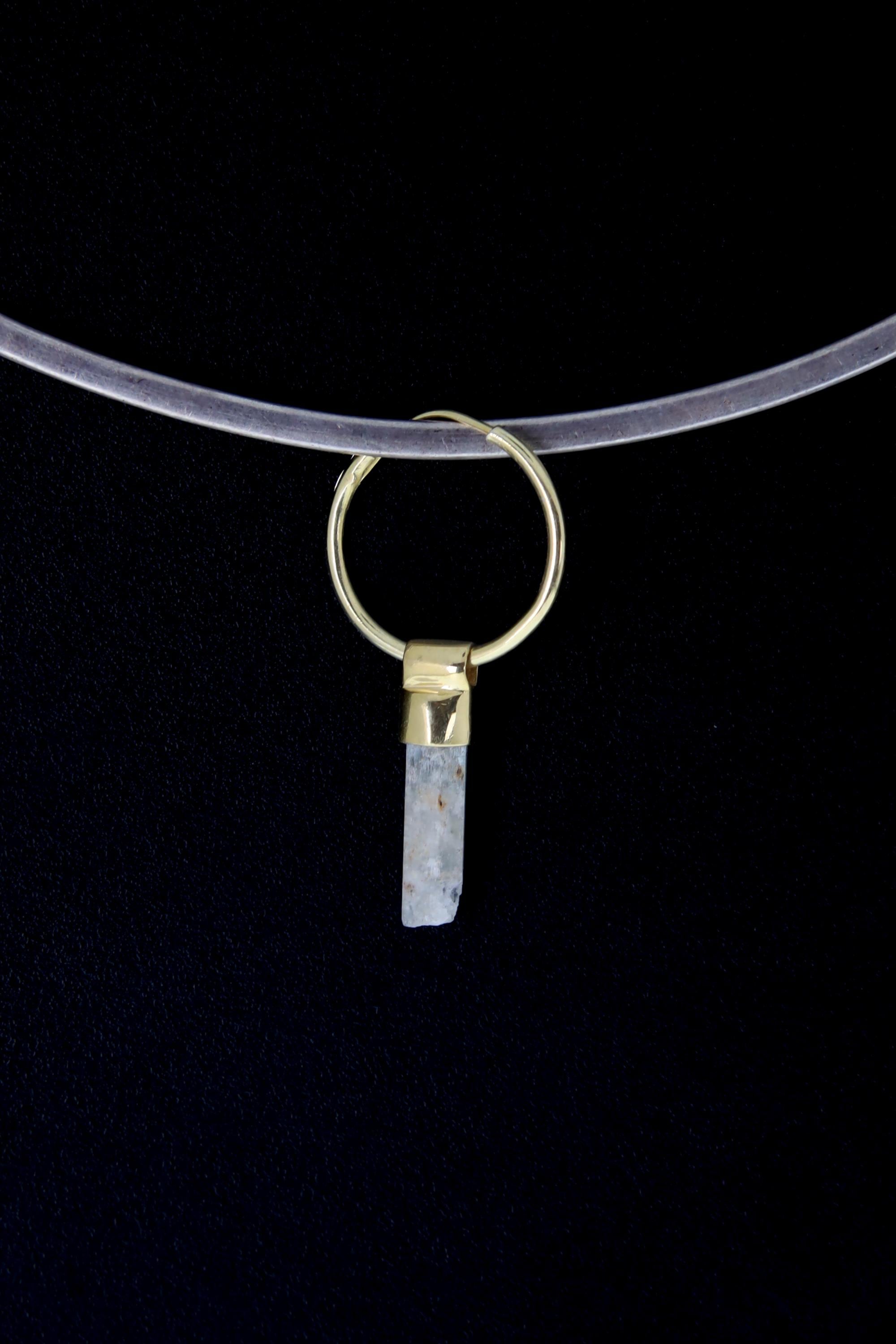 Single Aquamarine Dangle Hoop Earring, Gold Plated Sterling Silver, Throat Chakra, Emotional Balance, Unique Gift
