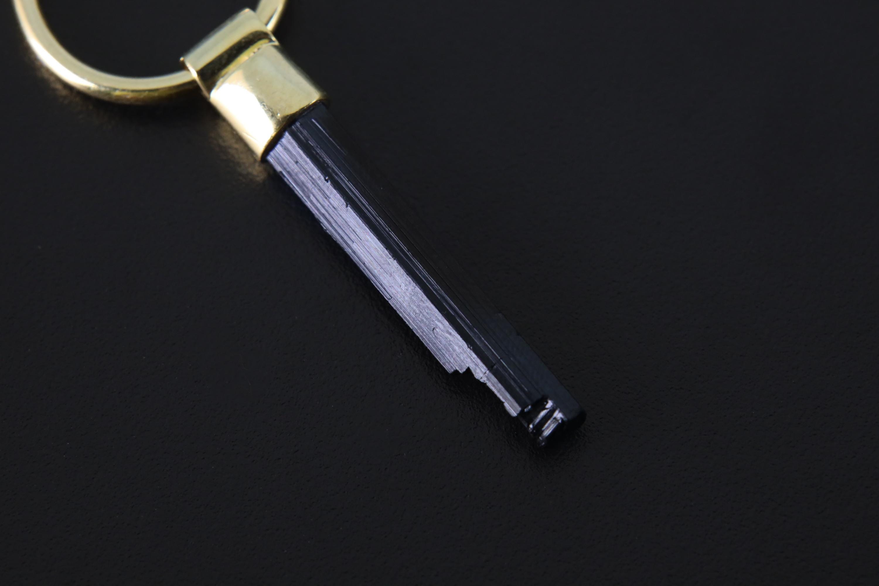 Black Tourmaline Dangle Hoop Earring: Gold Plated Sterling Silver, Heart Chakra