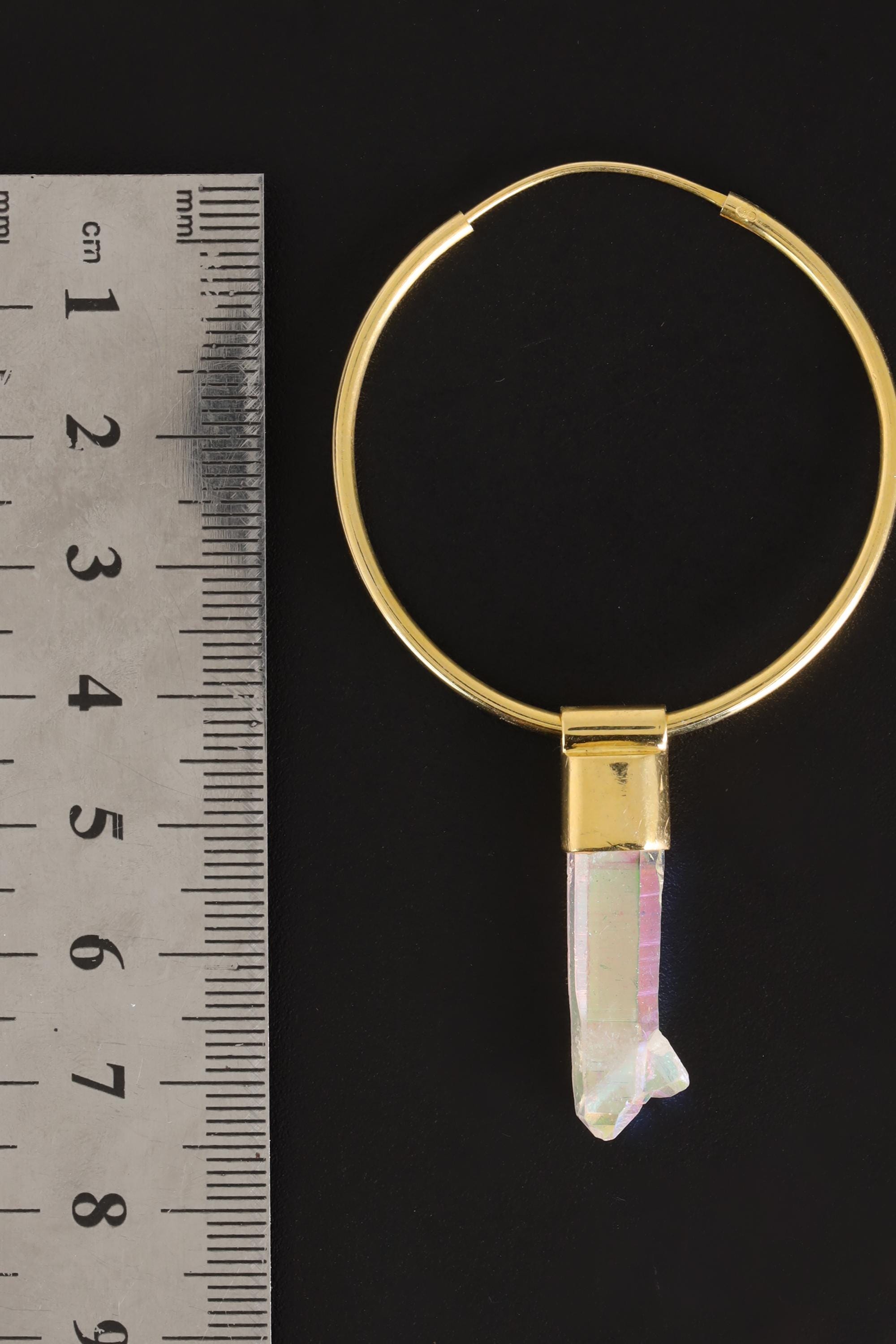 Single Opal/Angel Aura Quartz Dangle Hoop Earring, Gold Plated Sterling Silver, Clarity and Focus, Chakra Jewelry, Unique Gift