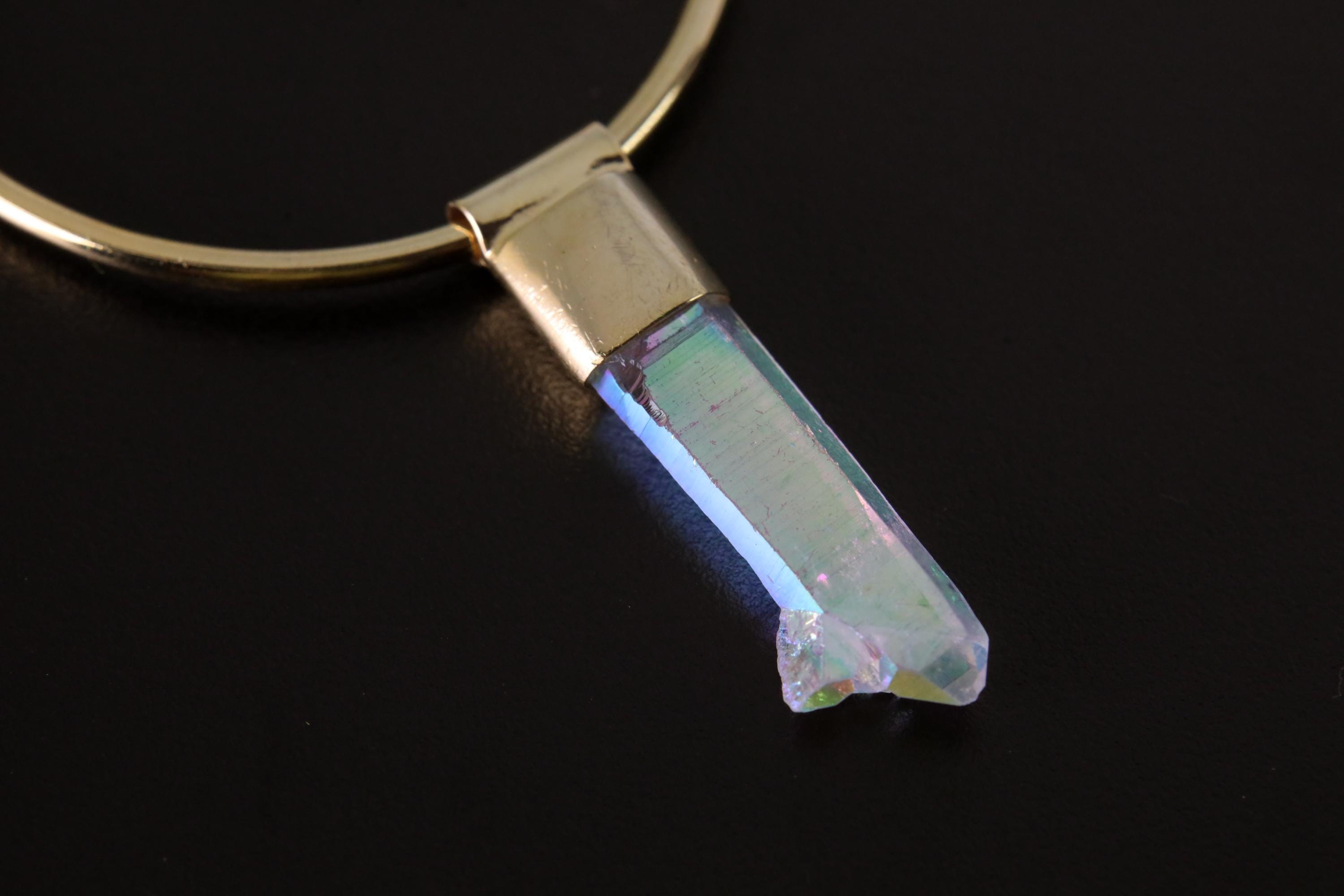 Single Opal/Angel Aura Quartz Dangle Hoop Earring, Gold Plated Sterling Silver, Clarity and Focus, Chakra Jewelry, Unique Gift