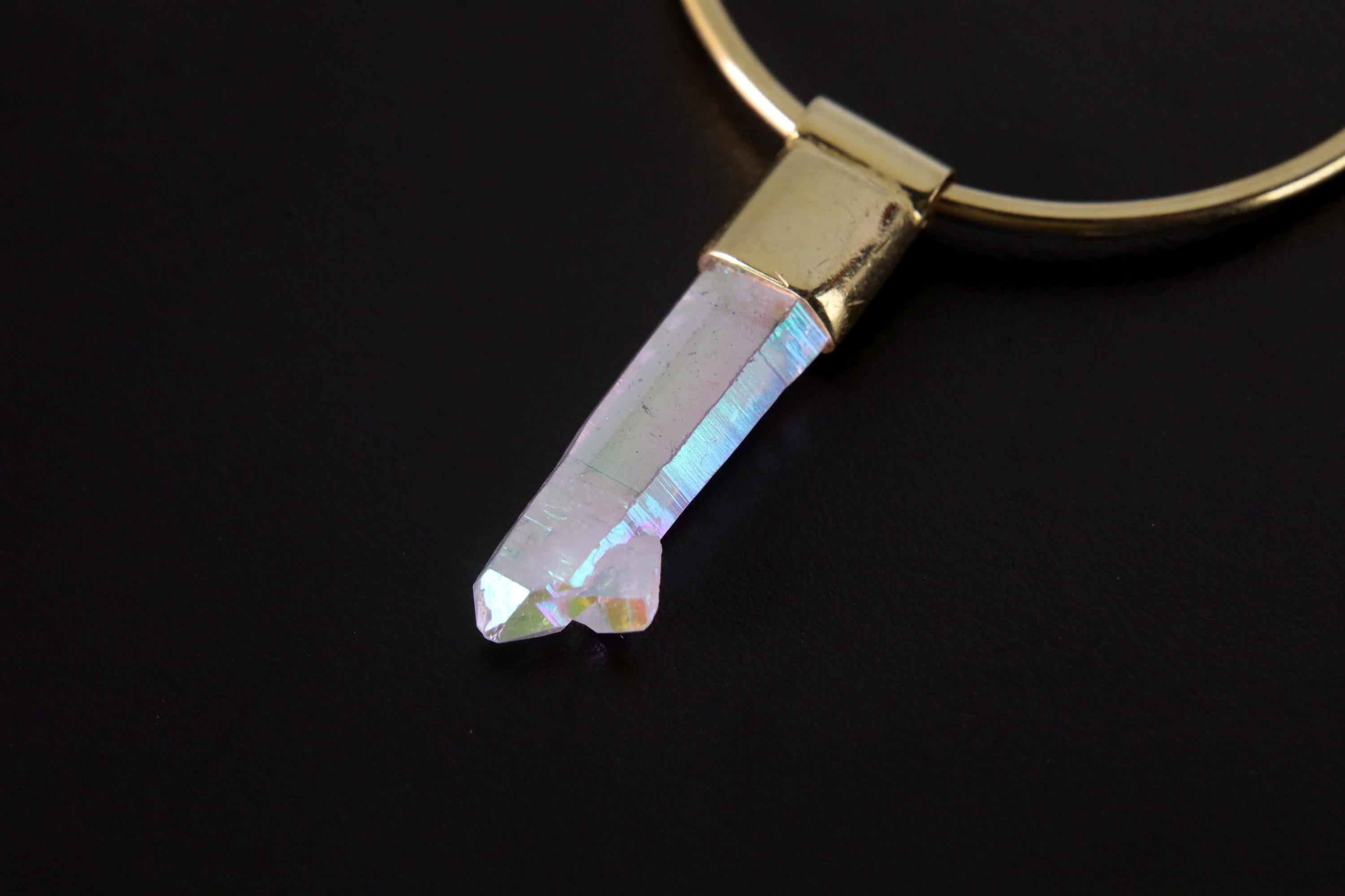Single Opal/Angel Aura Quartz Dangle Hoop Earring, Gold Plated Sterling Silver, Clarity and Focus, Chakra Jewelry, Unique Gift