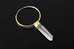 Single Australian Clear Lemurian Quartz Dangle Hoop Earring, Gold Plated Sterling Silver Clarity and Focus Crown Chakra Jewelry Unique Gift