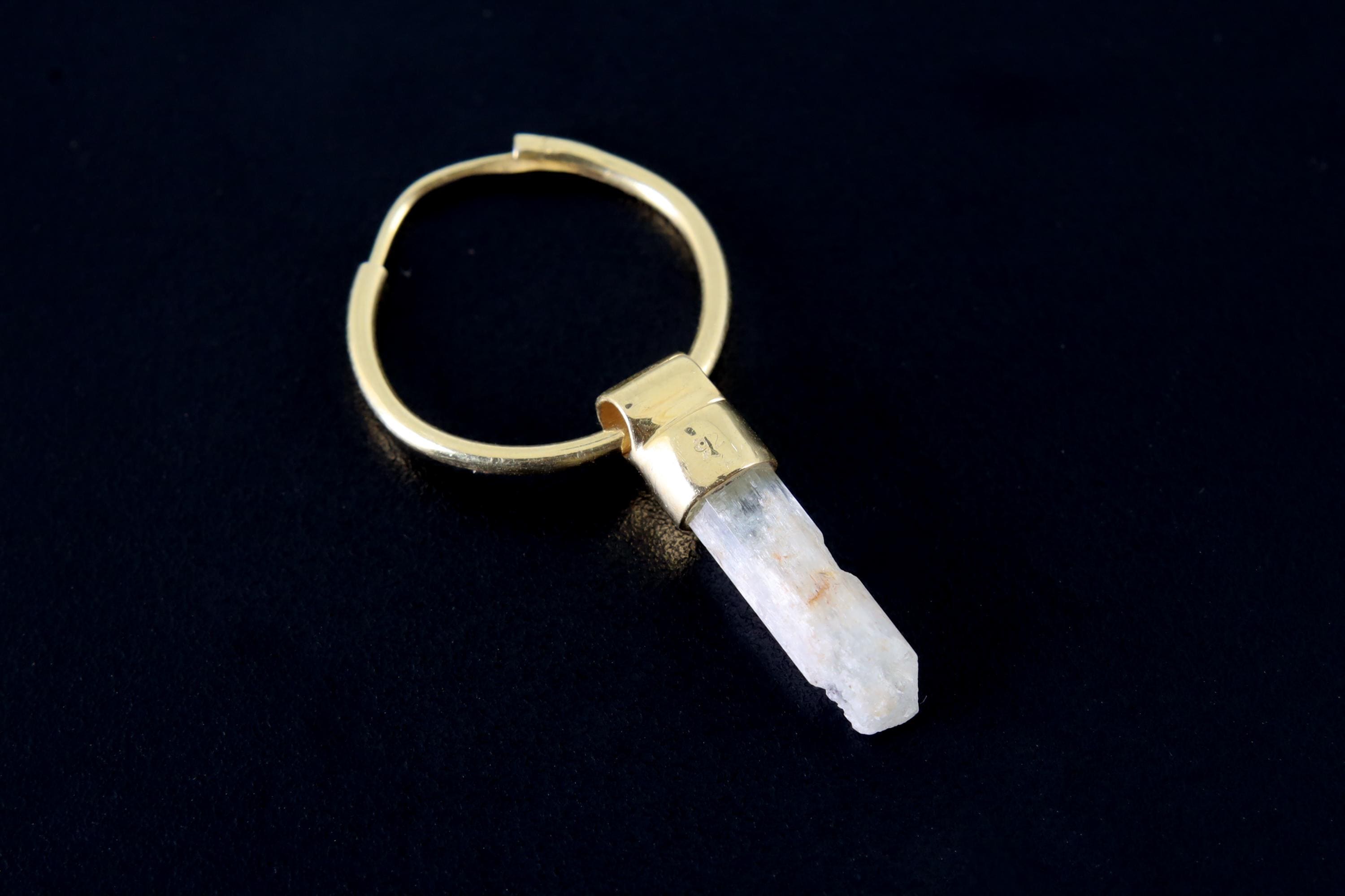 Single Aquamarine Dangle Hoop Earring, Gold Plated Sterling Silver, Throat Chakra, Emotional Balance, Unique Gift