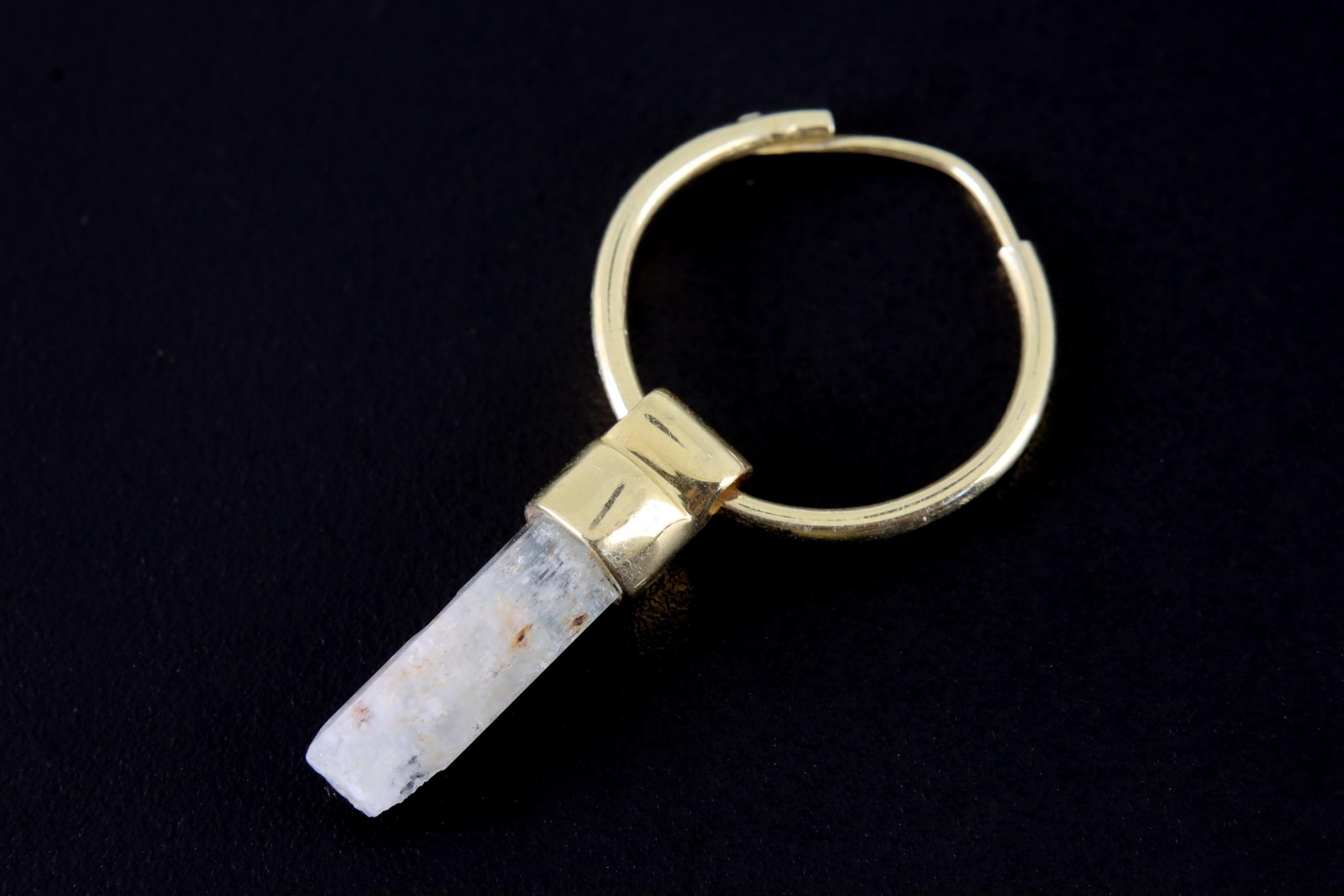 Single Aquamarine Dangle Hoop Earring, Gold Plated Sterling Silver, Throat Chakra, Emotional Balance, Unique Gift