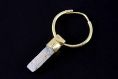 Single Aquamarine Dangle Hoop Earring, Gold Plated Sterling Silver, Throat Chakra, Emotional Balance, Unique Gift