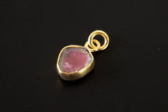 Single One Small Gem Slice of Watermelon Tourmaline, Gold Plated Sterling Silver, Dangle Hoop Crystal Earring - Healing, Chakra, Unique Gift