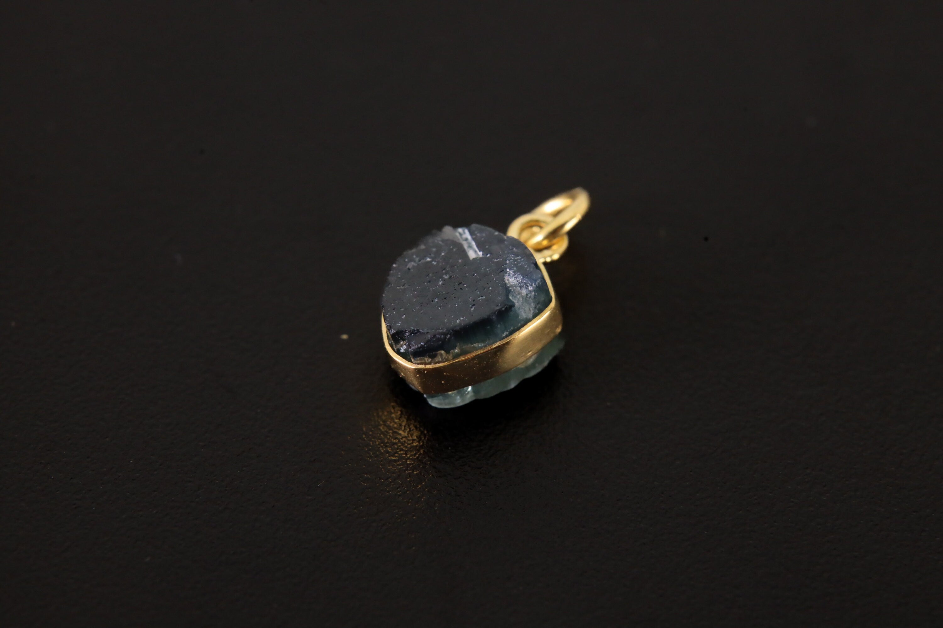 Single Piece Small Slice Raw Blue Gem Tourmaline, Gold Plated Sterling Silver, Dangle Hoop Crystal Earring - Healing, Chakra, Unique Gift