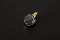 Single Piece Small Slice Raw Blue Gem Tourmaline, Gold Plated Sterling Silver, Dangle Hoop Crystal Earring - Healing, Chakra, Unique Gift