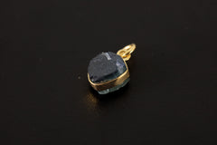 Single Piece Small Slice Raw Blue Gem Tourmaline, Gold Plated Sterling Silver, Dangle Hoop Crystal Earring - Healing, Chakra, Unique Gift