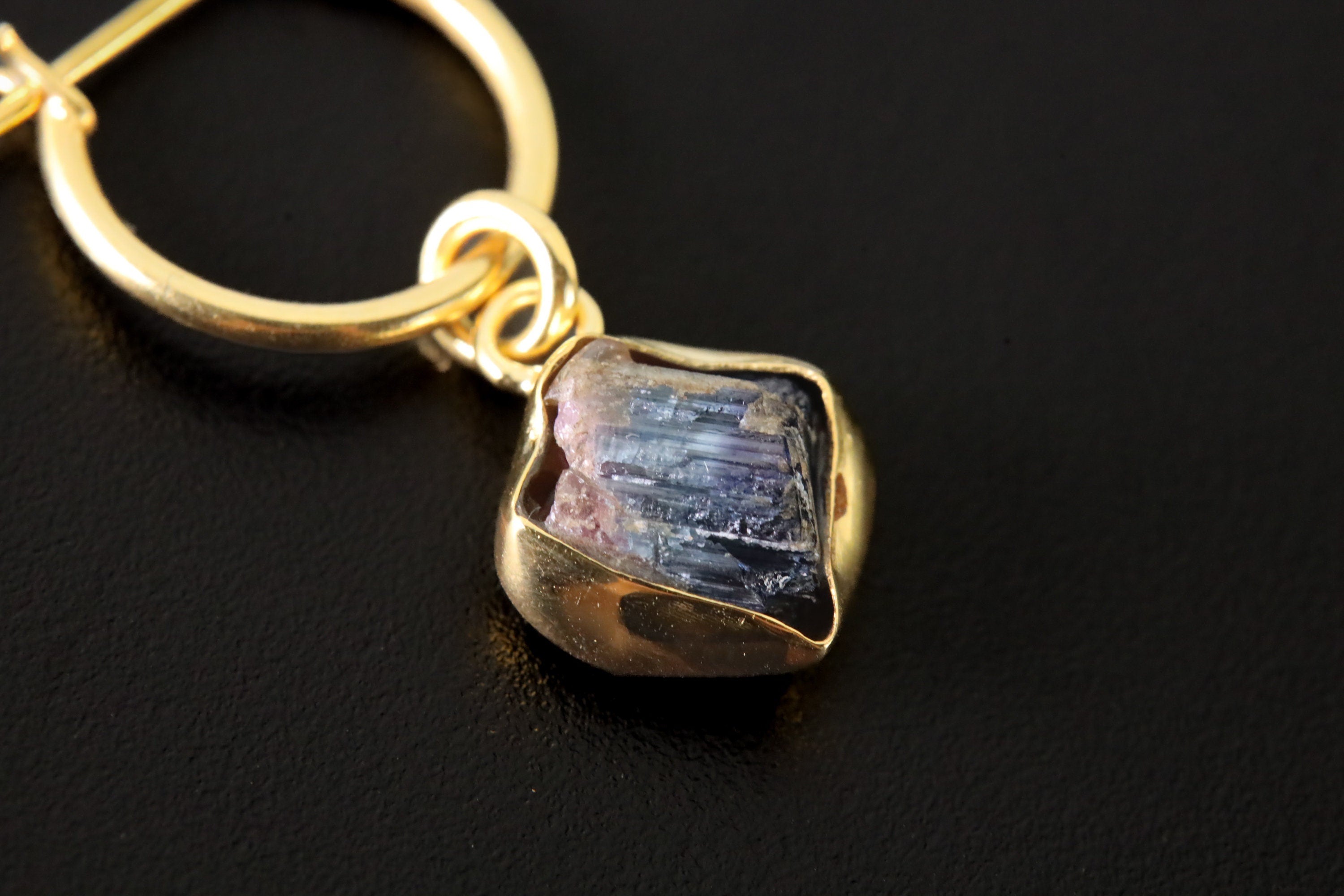 Rubellite Pink Tourmaline Gold Plated Sterling Silver Hoop Earring: Healing Chakra Dangle