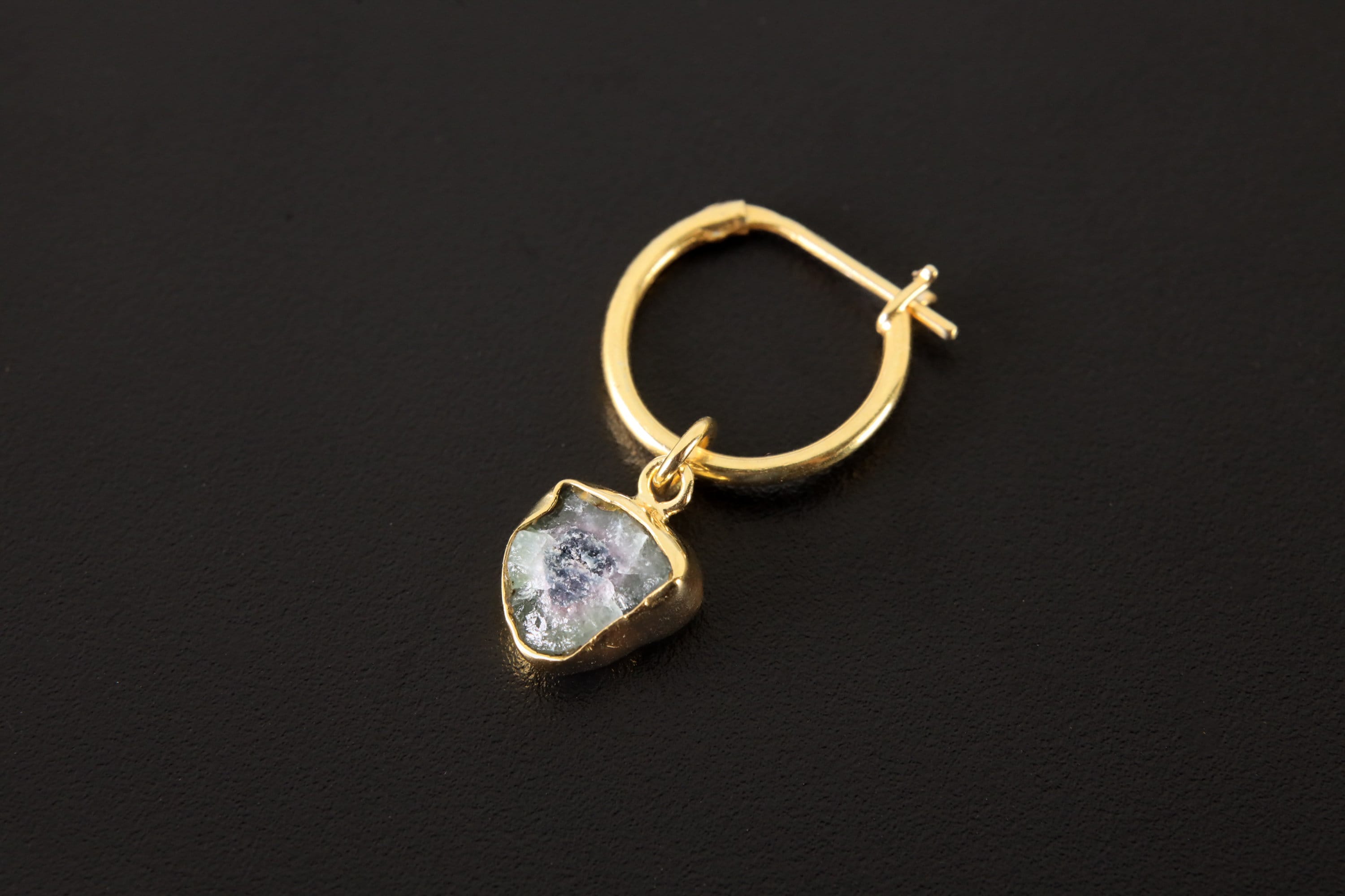 Watermelon Tourmaline Dangle Earring: Gold Plated Sterling Silver Pendant