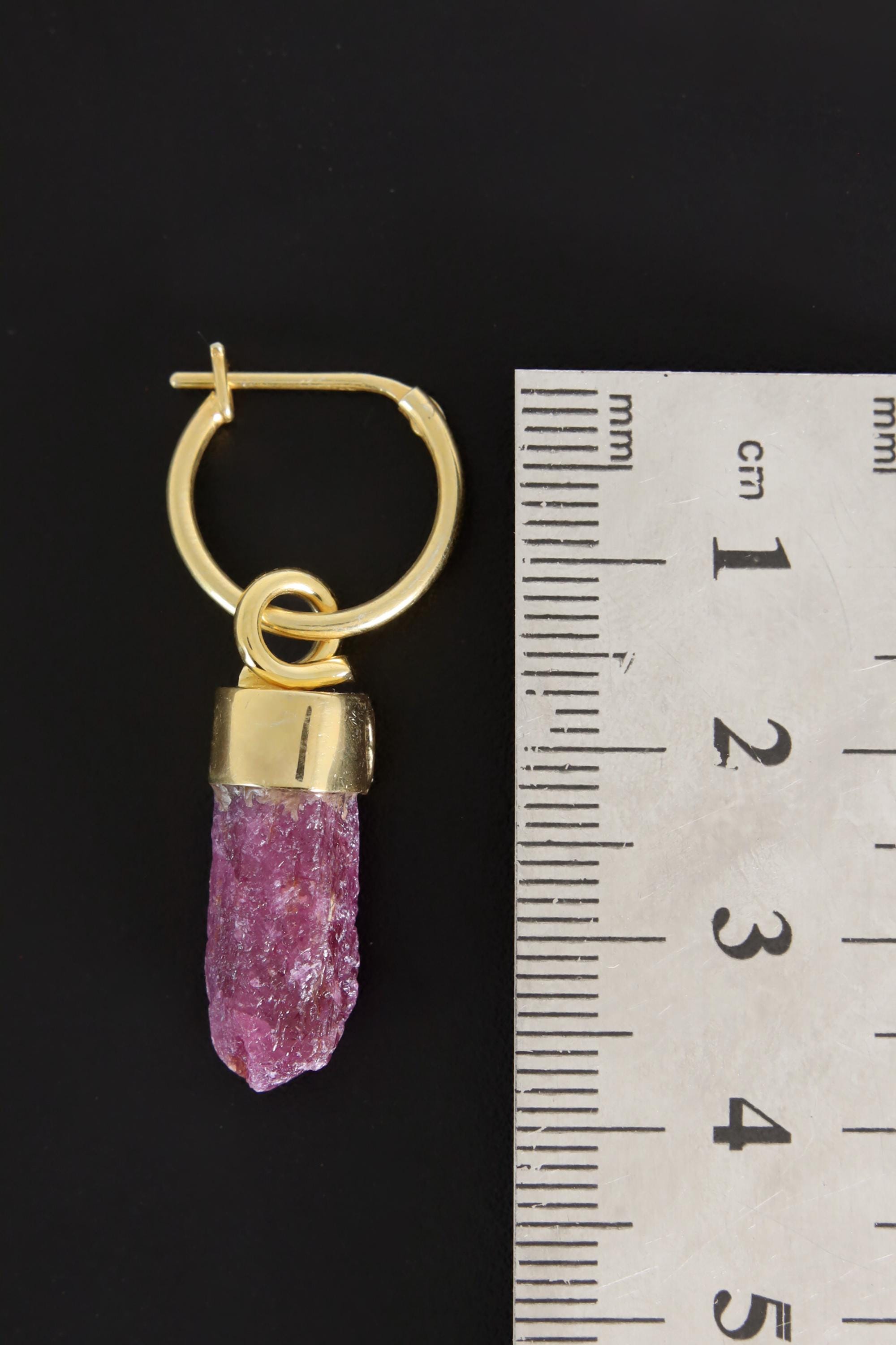 Ruby Dangle Hoop Earring: Gold Plated Sterling Silver, Root Chakra