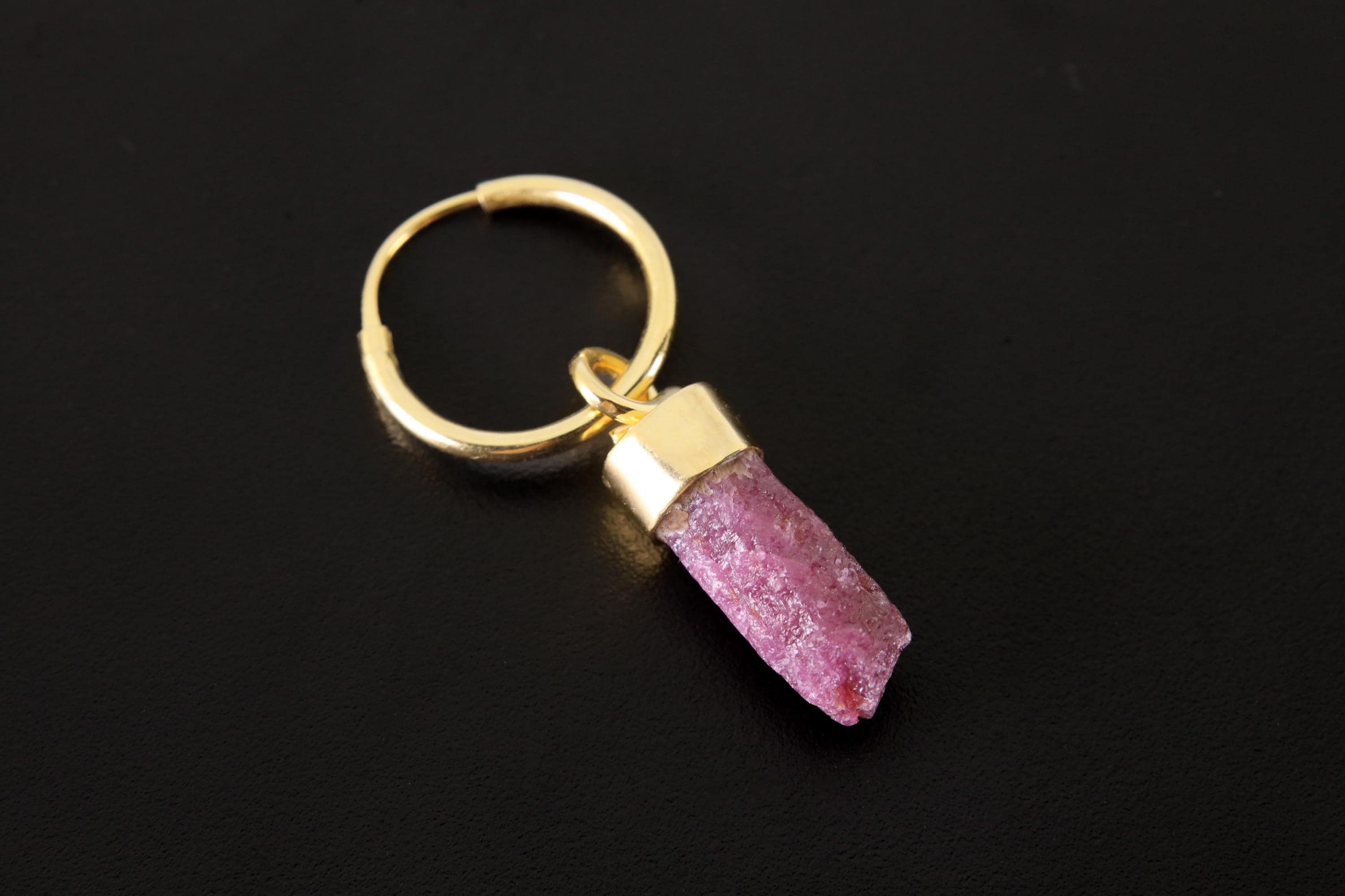 Ruby Dangle Hoop Earring: Gold Plated Sterling Silver, Root Chakra