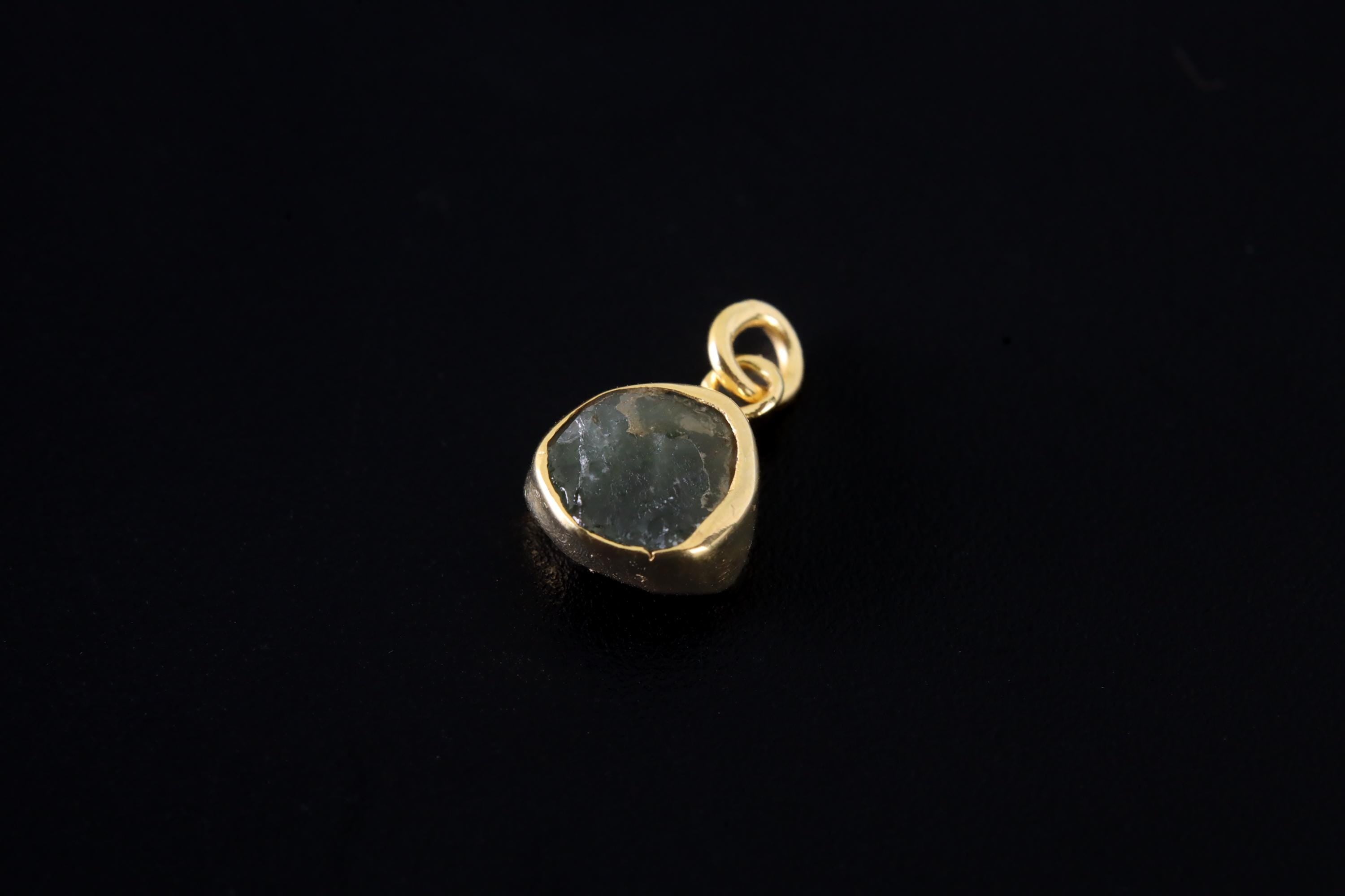 Green Tourmaline Single Hoop Earring Pendant Gold Plated 925 Silver Heart Chakra Virgo Capricorn Gift
