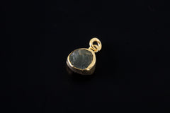 Single Small Slice Green Tourmaline Dangle Hoop Earring, Gold Plated Sterling Silver, Emotional Healing, Heart Chakra Jewelry
