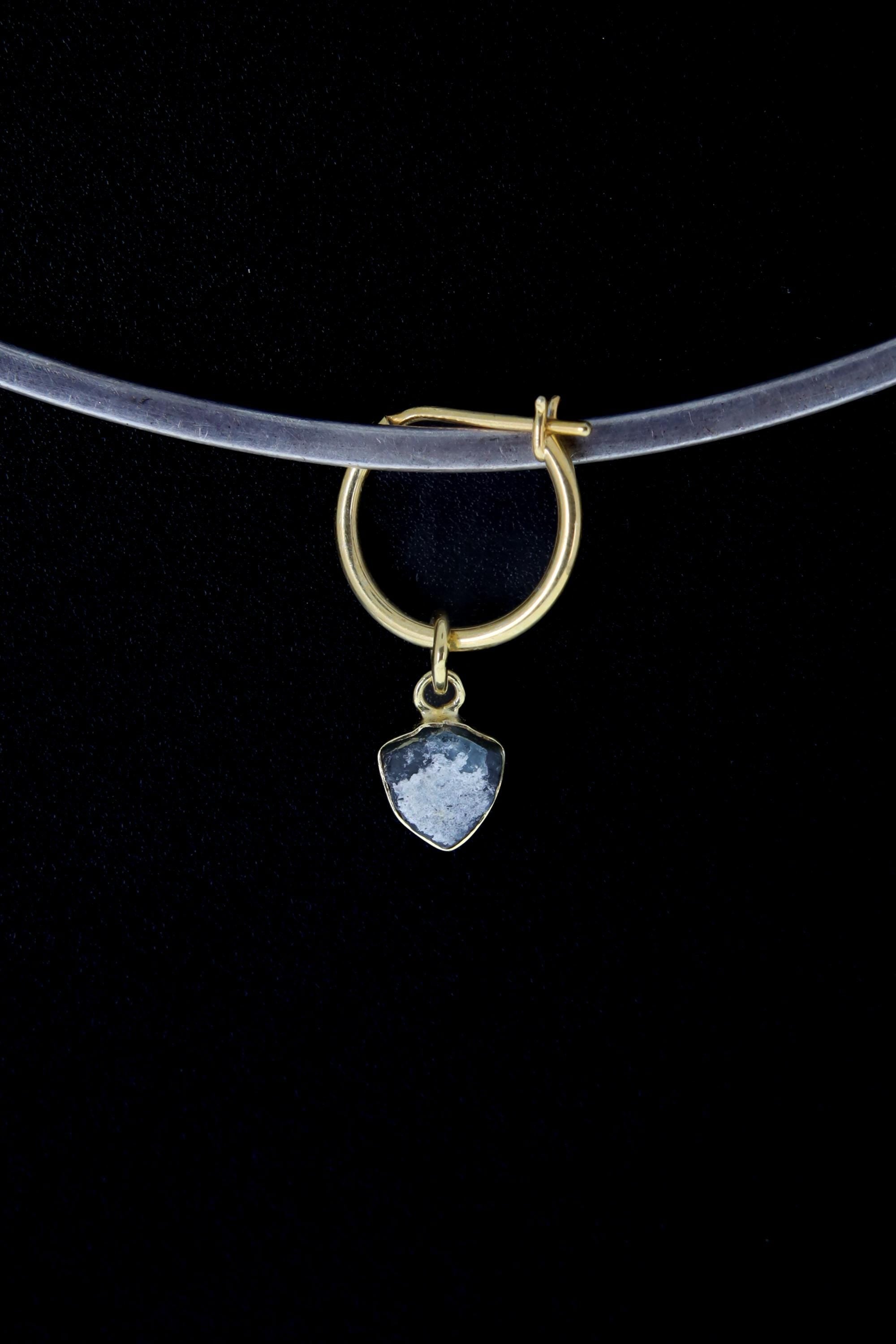 Blue Tourmaline Single Hoop Earring Pendant Gold Plated 925 Silver Throat Third Eye Chakra Gift