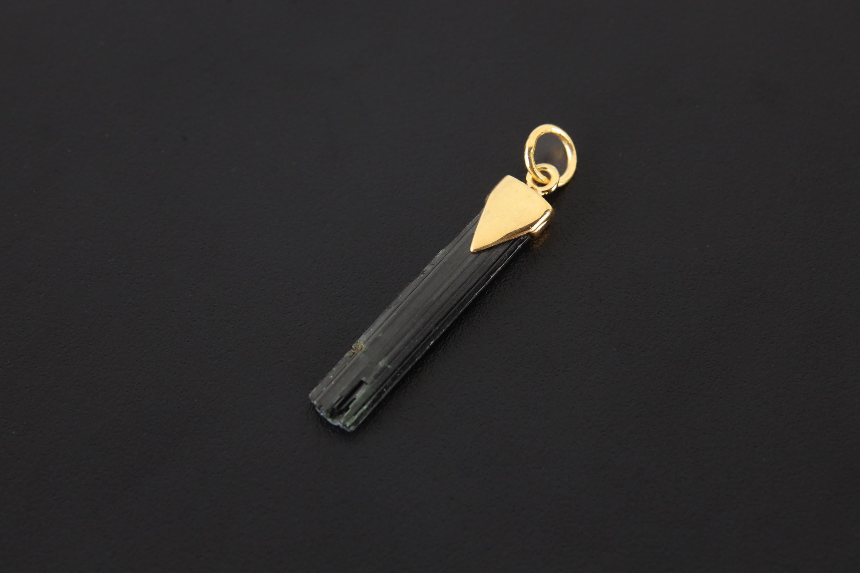 Green Tourmaline Single Hoop Earring Pendant Gold Plated 925 Silver Heart Chakra Virgo Capricorn Gift