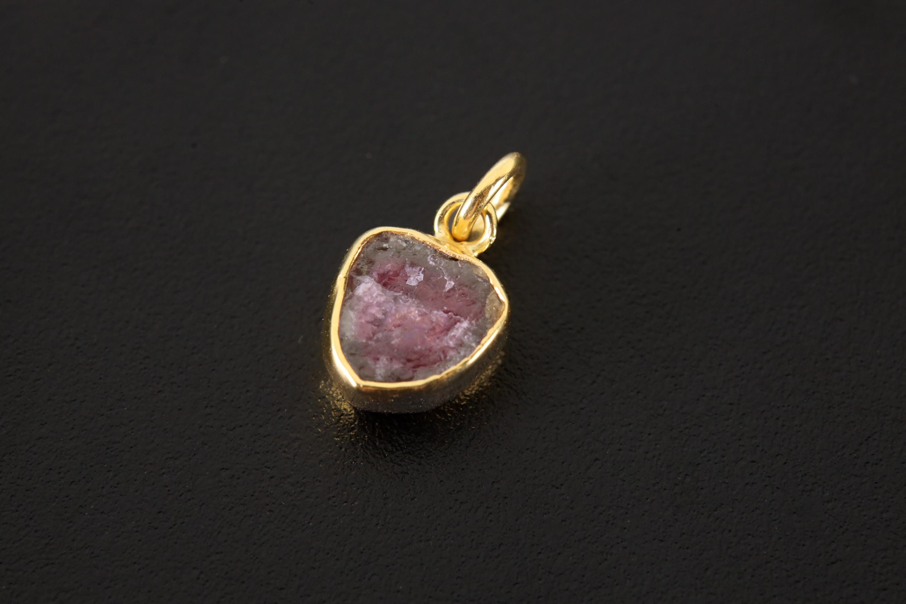 Watermelon Tourmaline Dangle Hoop Earring: Gold Plated Sterling Silver Pendant