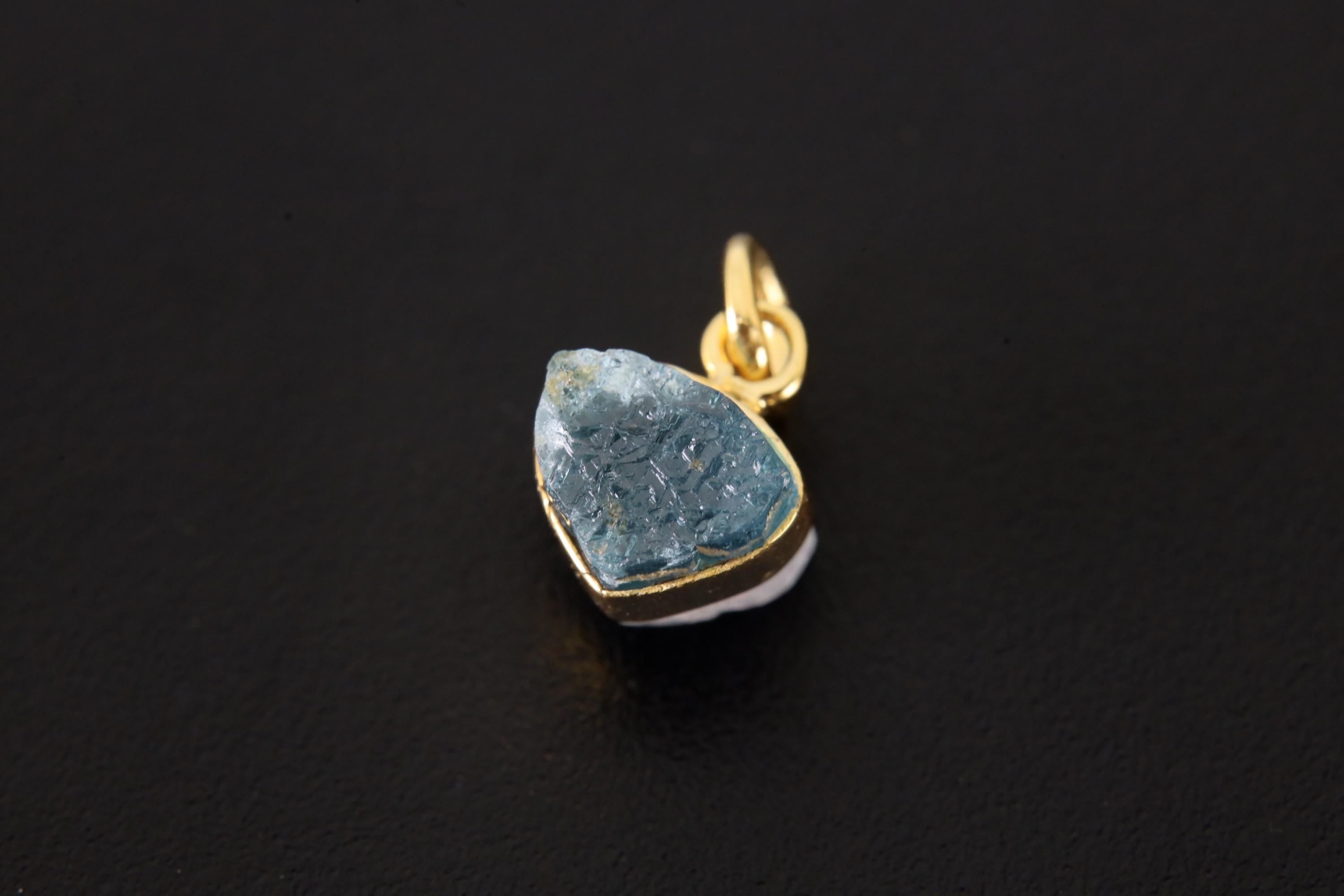Single Small Slice Raw Blue Gem Tourmaline Dangle Hoop Earring, Gold Plated Sterling Silver, Healing Energy, Throat Chakra Jewelry