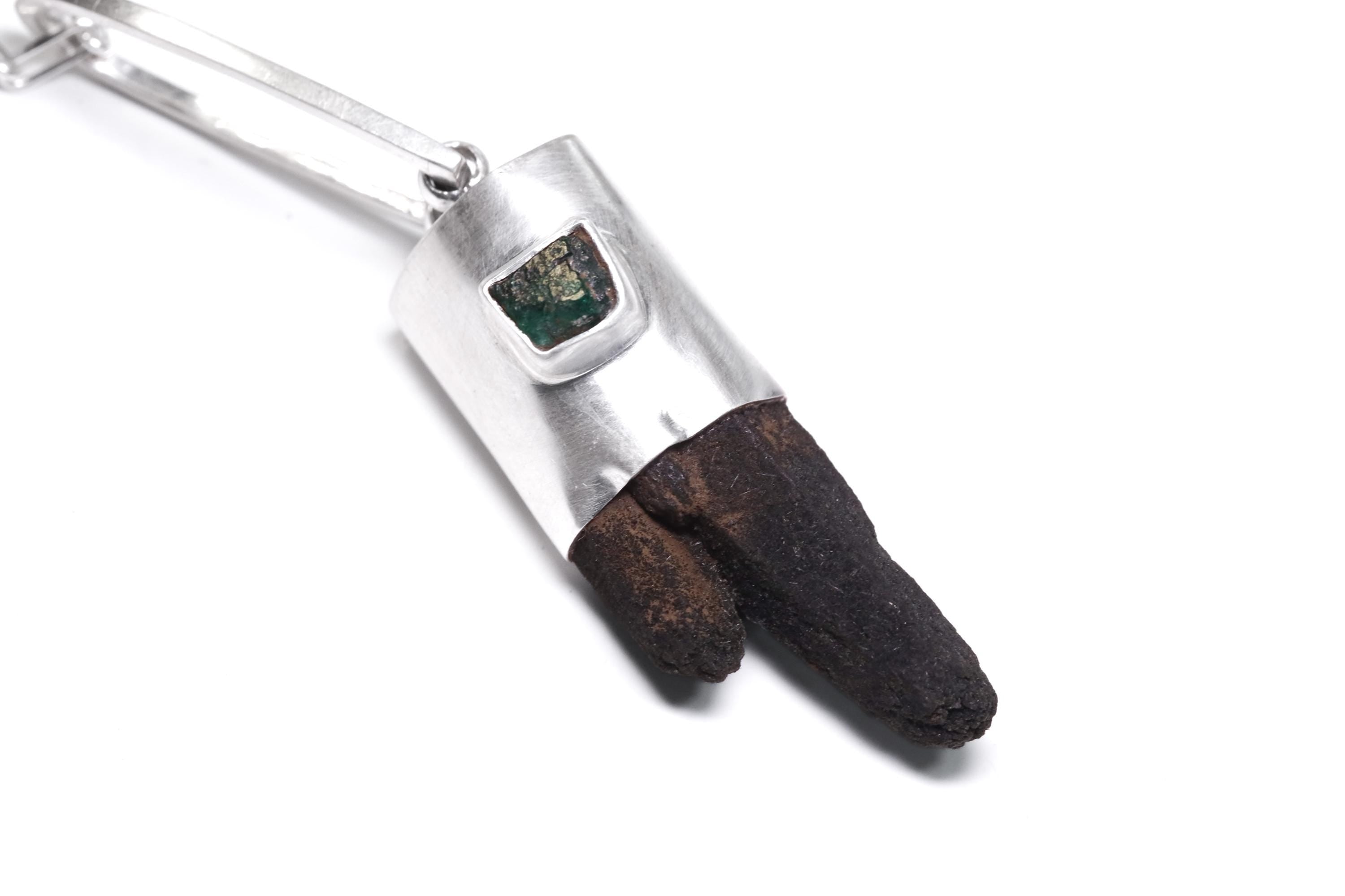 Hedenbergite Quartz & Emerald Pendant: Sterling Silver Heart Chakra Healing