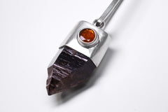 Rare Australian Morella Smoky Quartz Point Pendant with Oval Faceted Red Kyanite Gem, Sterling Silver, Root & Heart Chakra, Unique Gift
