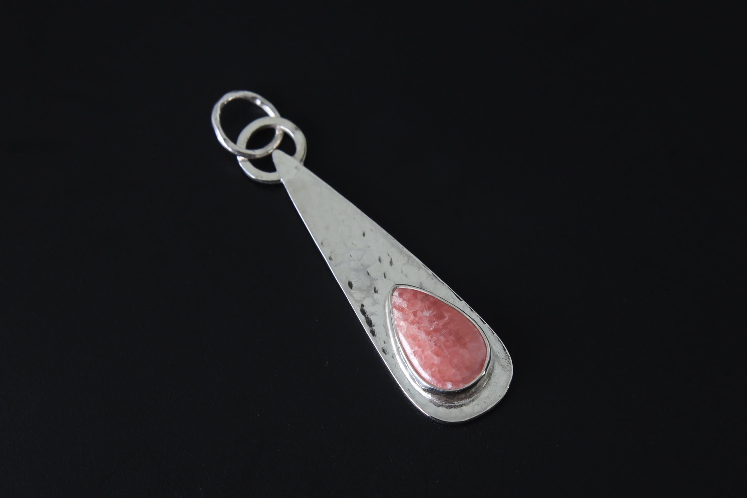 Rhodochrosite Teardrop Pendant 925 Sterling Silver Necklace Heart Chakra Leo Scorpio Gift